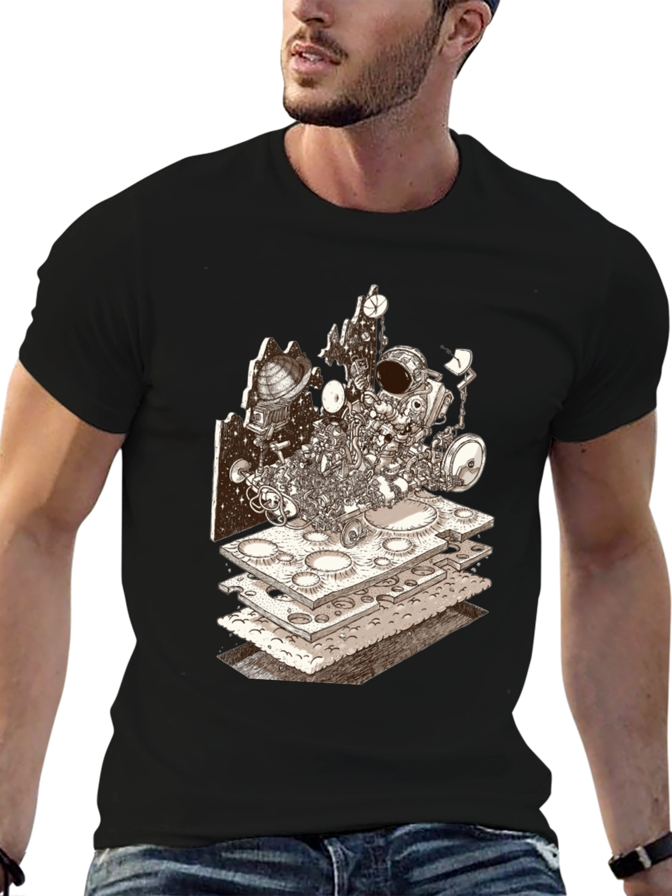 Astronaut Moon Layer T-Shirt - Sci-Fi Graphic Tee