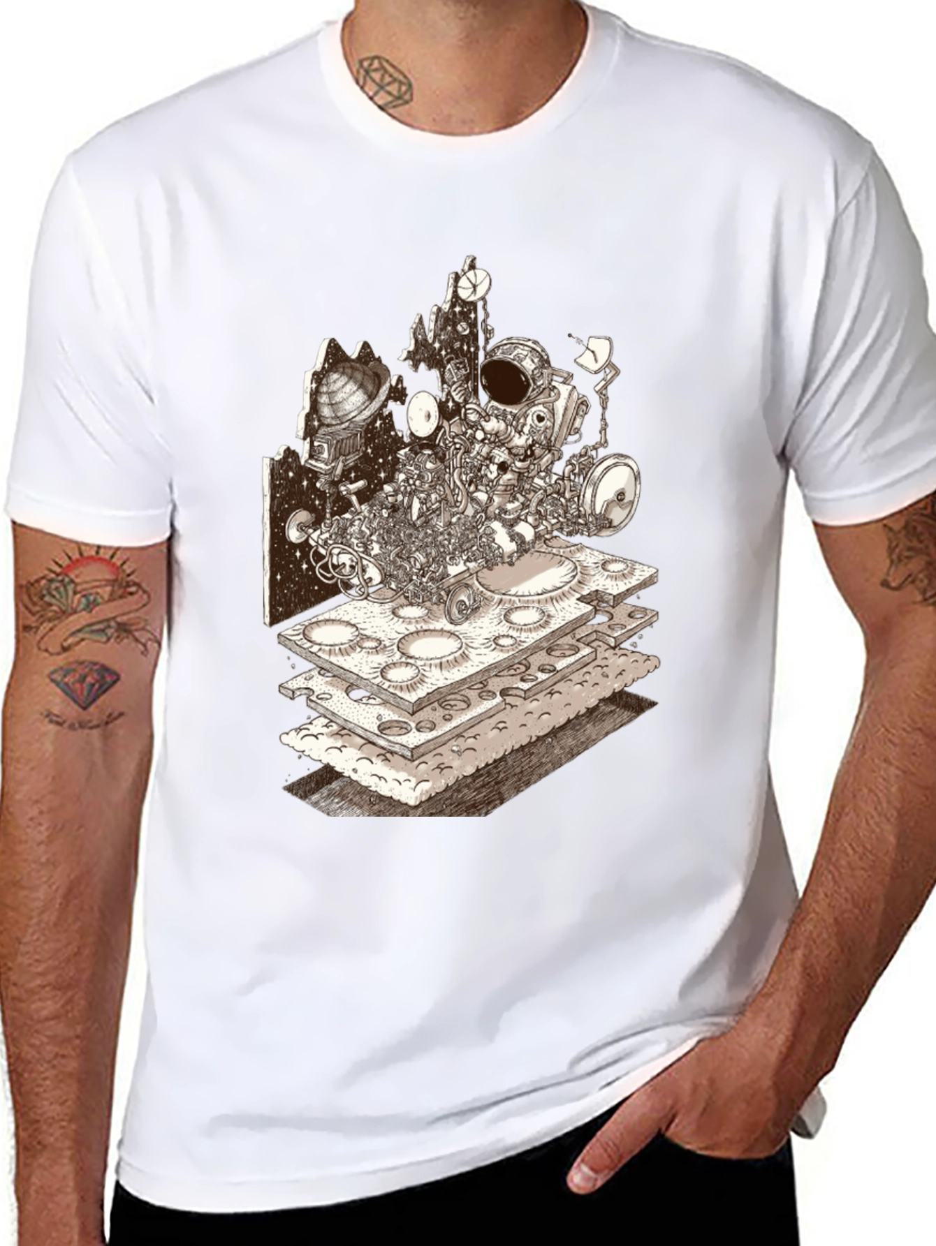 Astronaut Moon Layer T-Shirt - Sci-Fi Graphic Tee