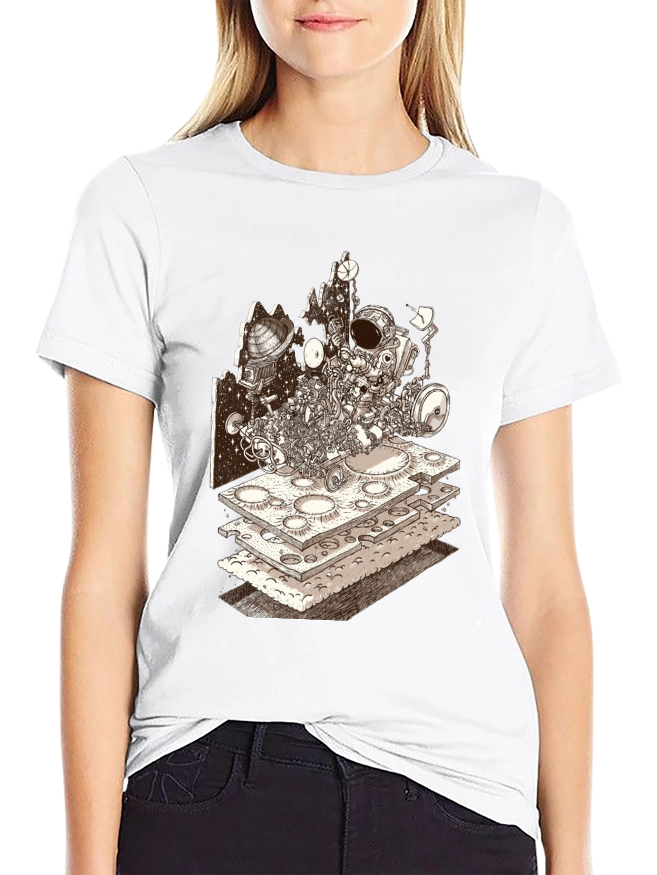 Astronaut Moon Layer T-Shirt - Sci-Fi Graphic Tee