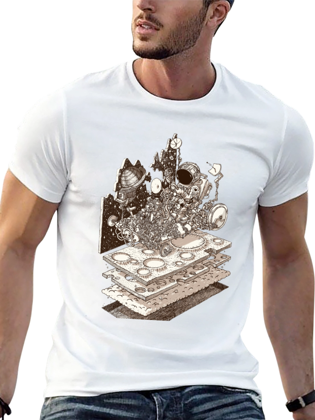 Astronaut Moon Layer T-Shirt - Sci-Fi Graphic Tee