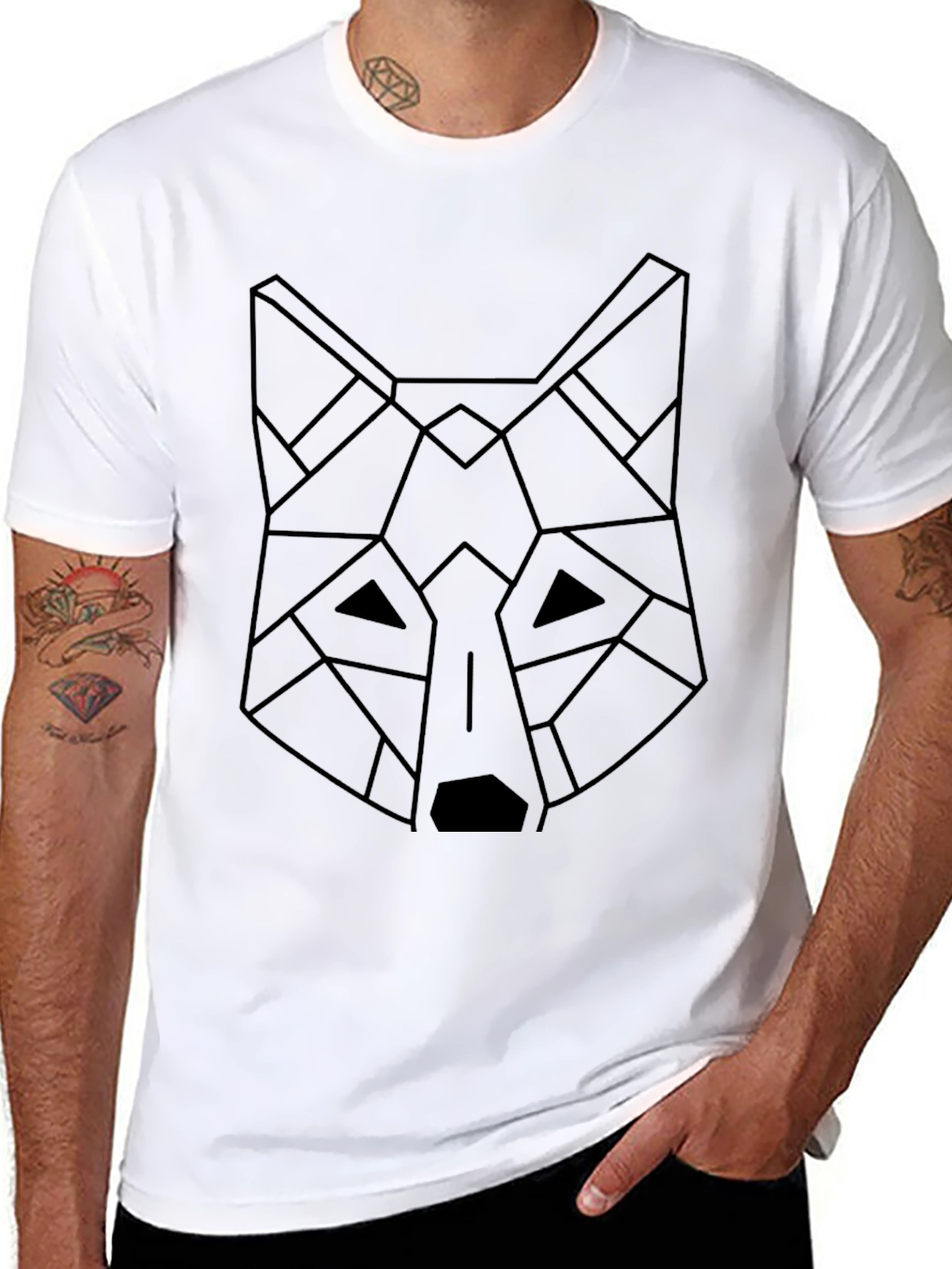 Geometric Wolf Graphic Black T-Shirt