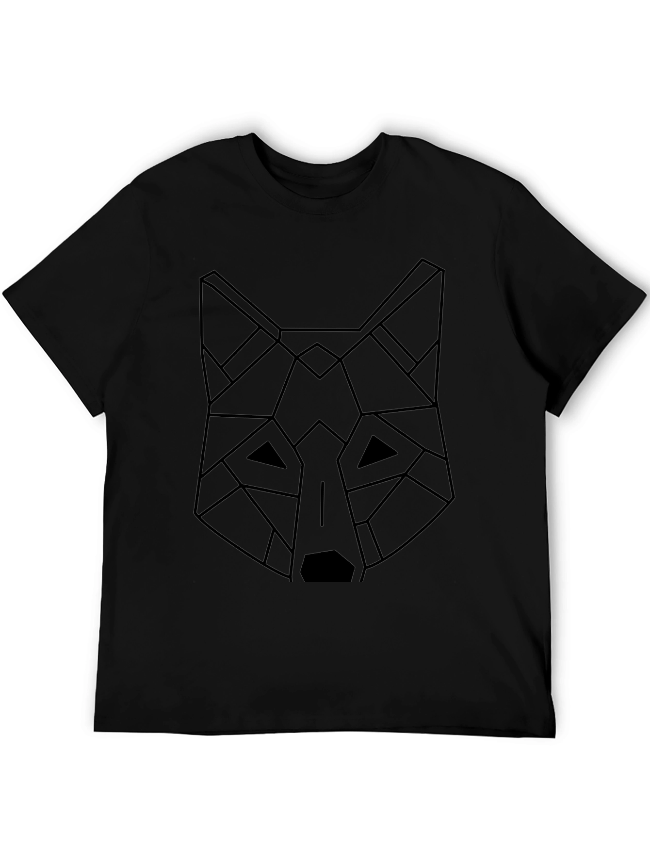 Geometric Wolf Graphic Black T-Shirt