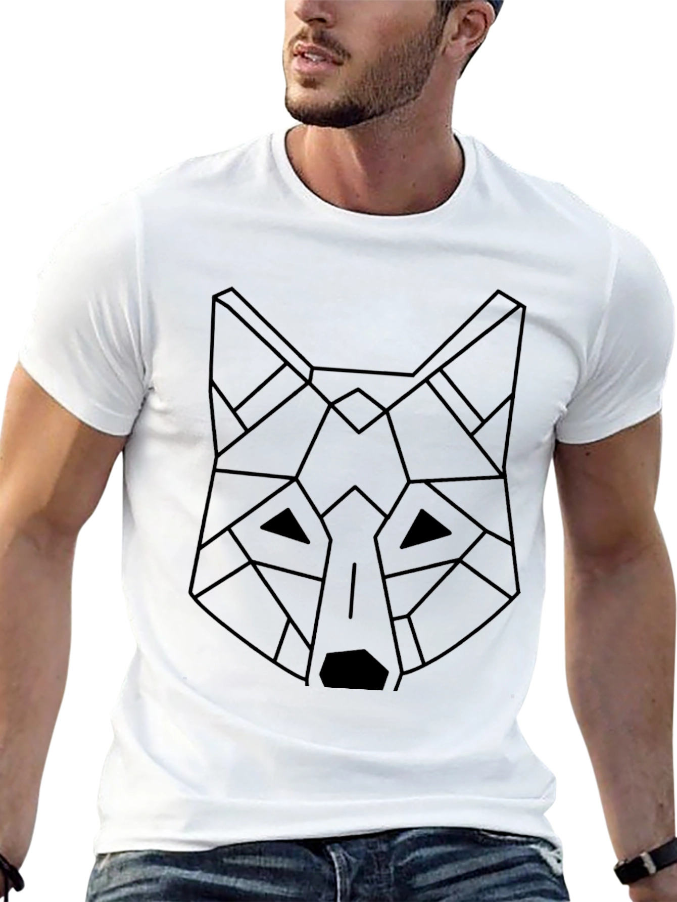 Geometric Wolf Graphic Black T-Shirt
