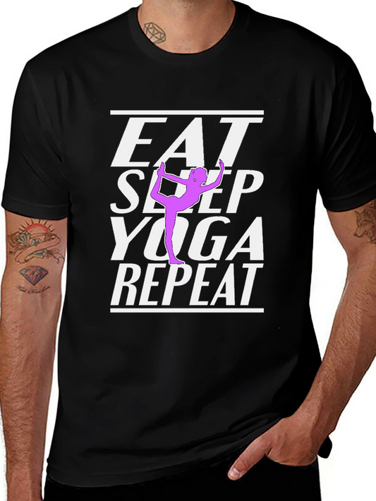 Eat Sleep Yoga Repeat Graphic Tee - Black Cotton Blend