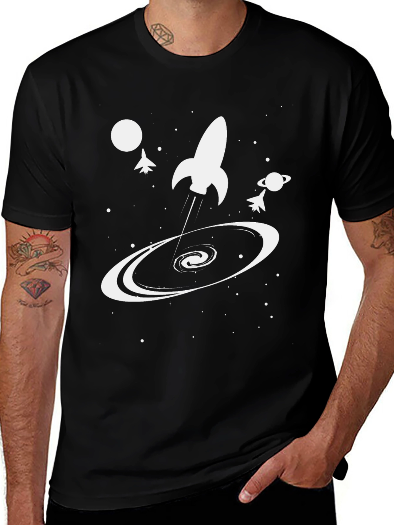 Space Rocket Black T-Shirt