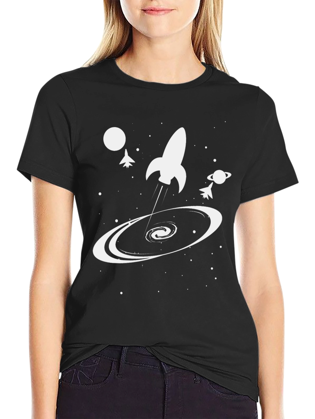 Space Rocket Black T-Shirt