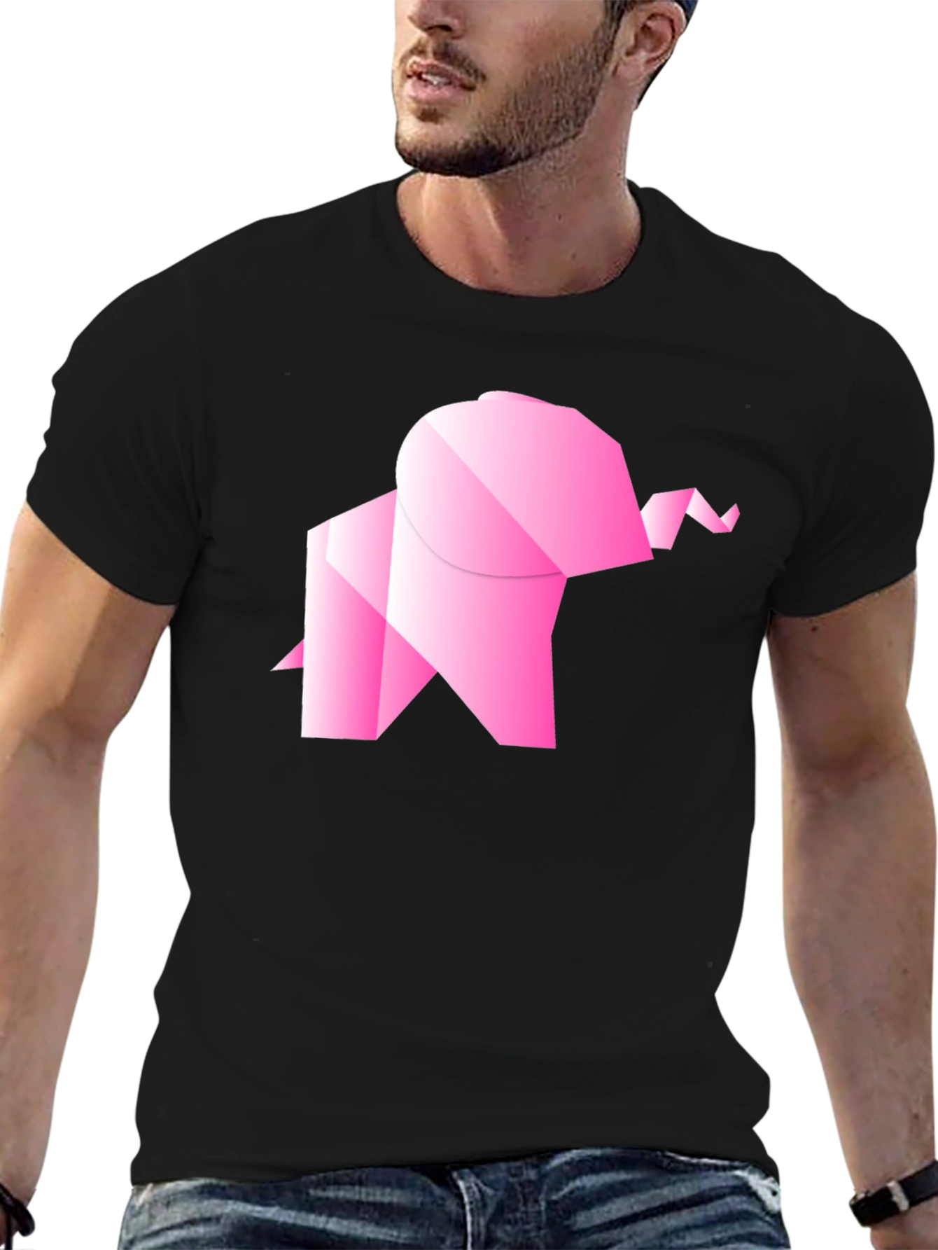 Origami Elephant Graphic Tee - Stylish Black T-Shirt