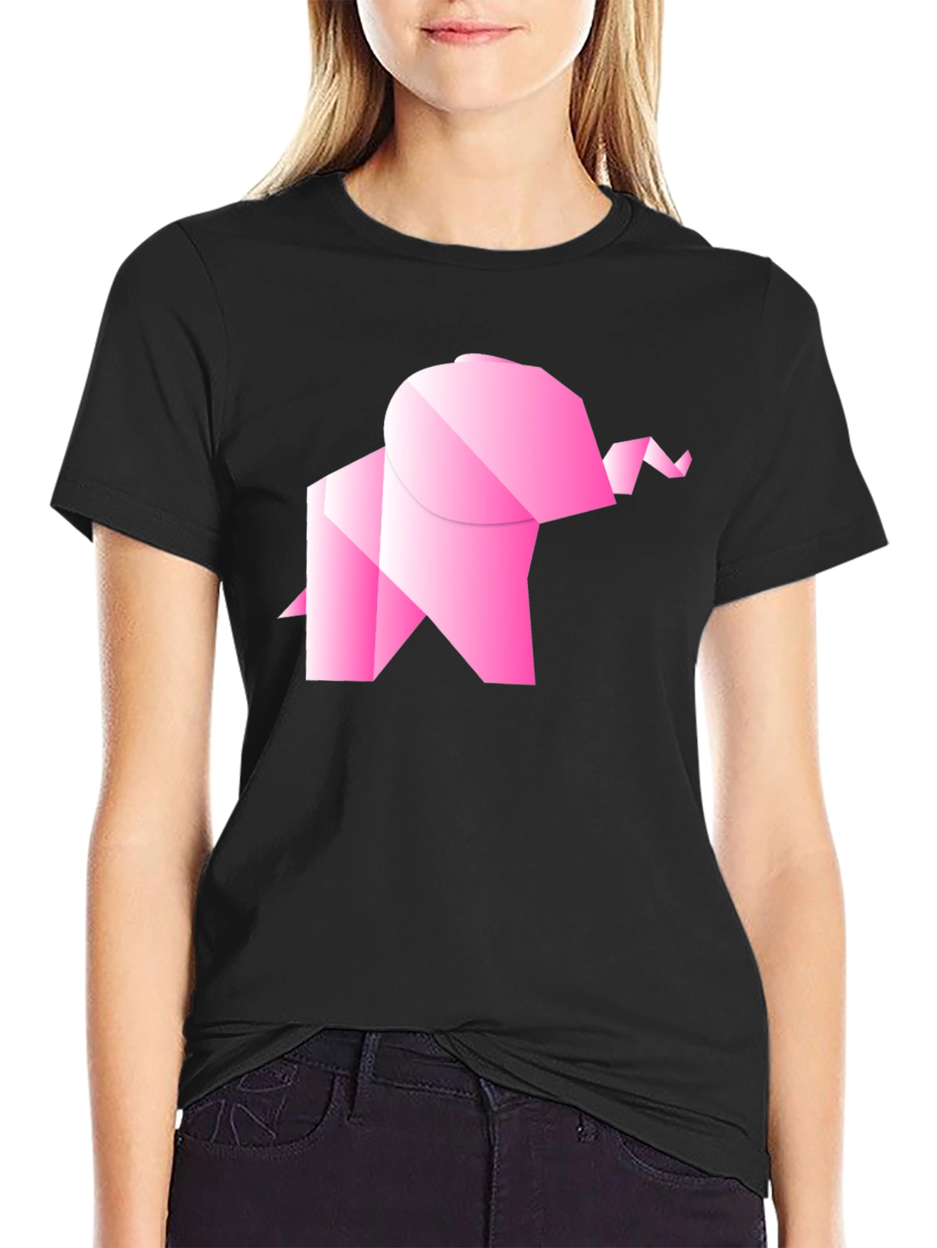 Origami Elephant Graphic Tee - Stylish Black T-Shirt