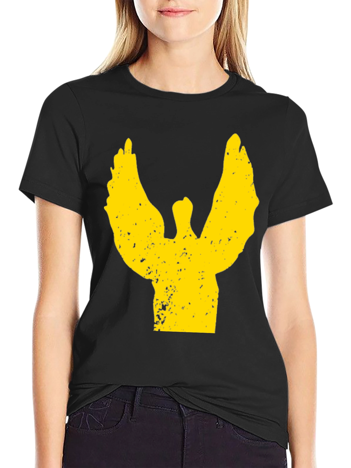 Distressed Wings Graphic Tee - Black Cotton T-Shirt