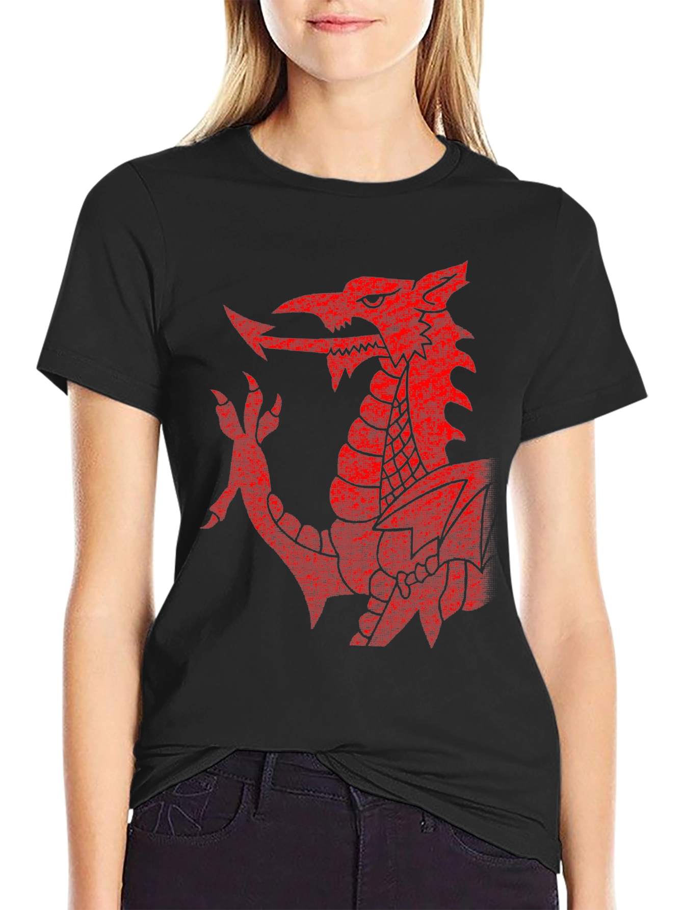 Welsh Dragon T-Shirt - Red Emblem on Black