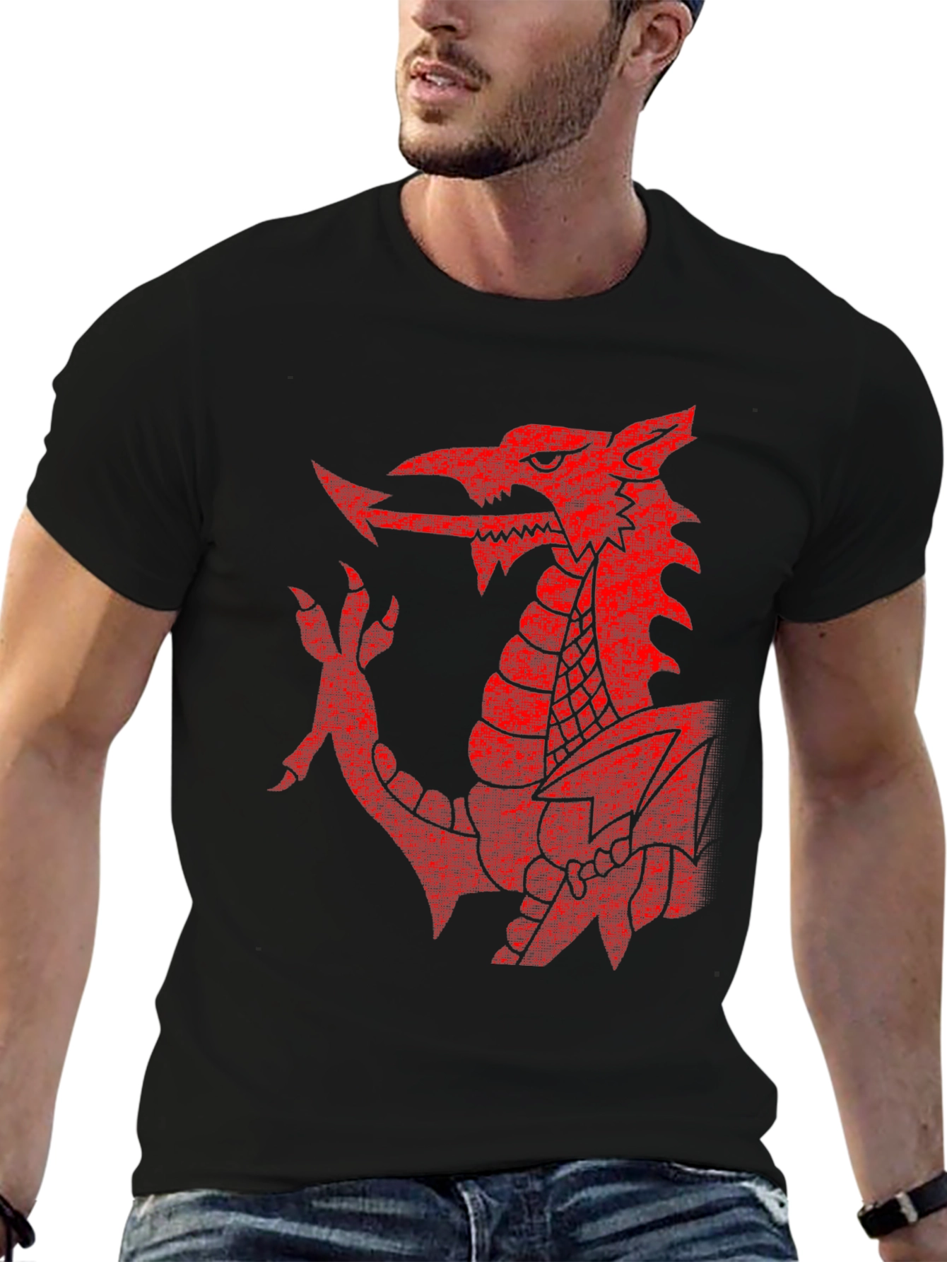Welsh Dragon T-Shirt - Red Emblem on Black