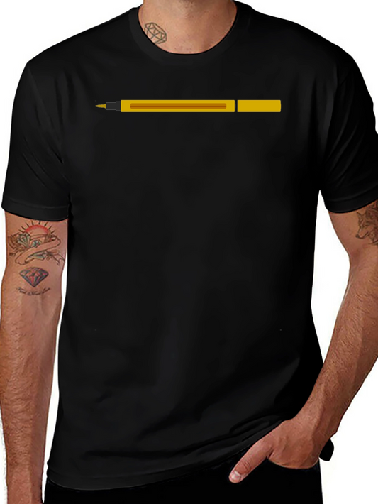 Novelty Pen Graphic Tee - Black Cotton T-Shirt