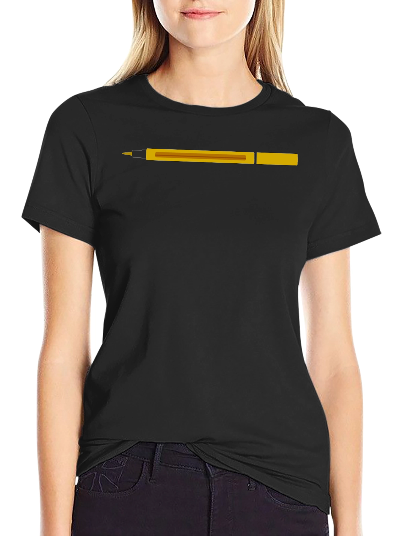 Novelty Pen Graphic Tee - Black Cotton T-Shirt
