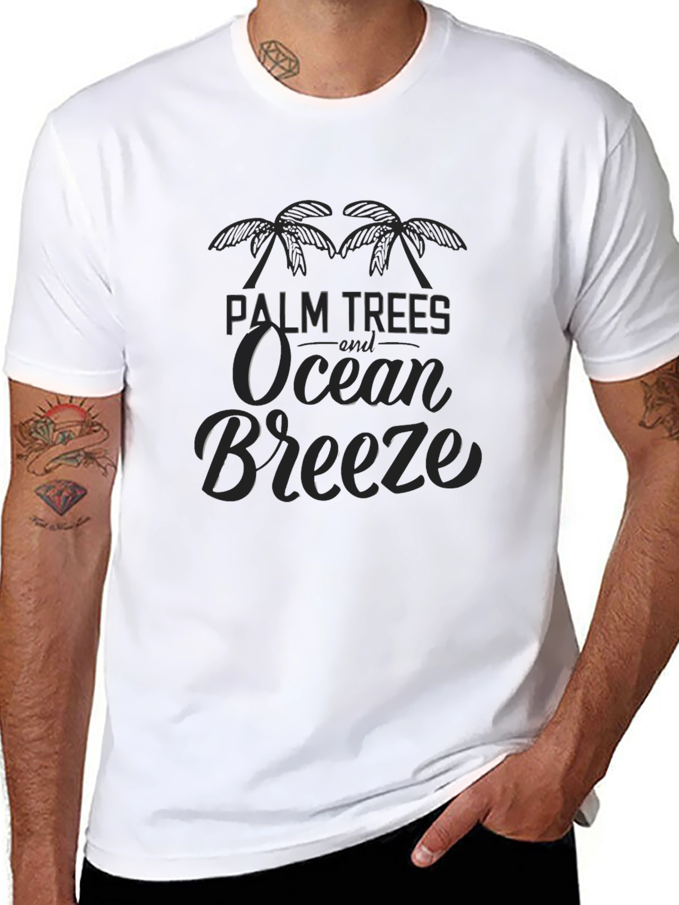 Palm Trees Ocean Breeze Graphic Tee - Black