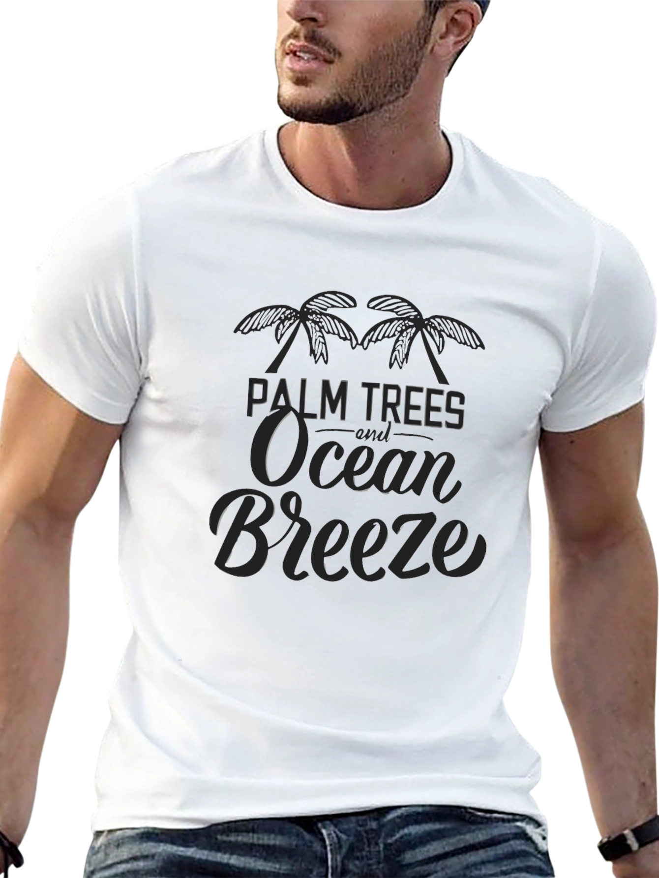 Palm Trees Ocean Breeze Graphic Tee - Black