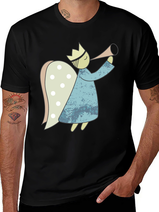 Angel Graphic Tee - Black Cotton Casual Shirt