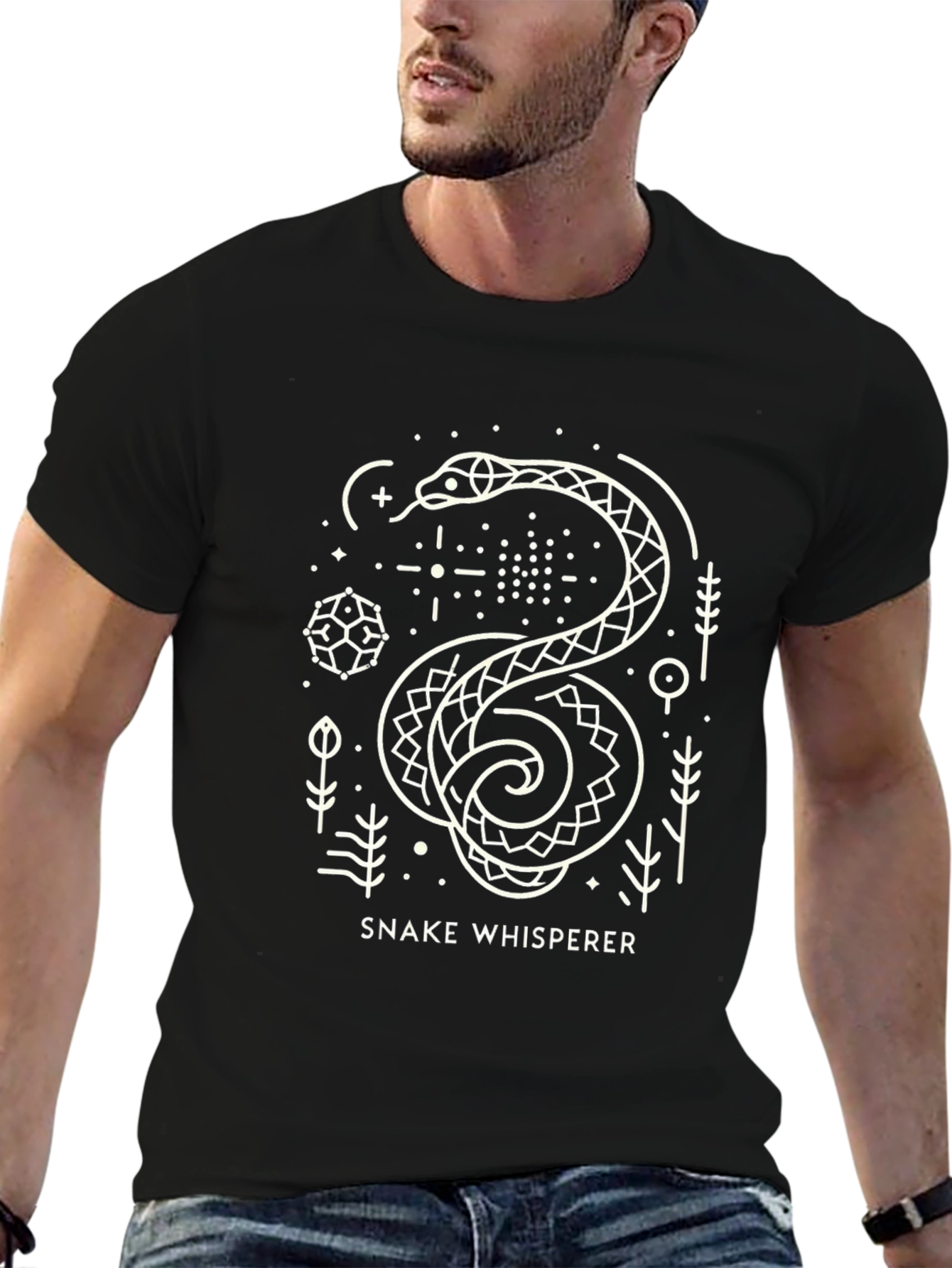 Snake Whisperer Graphic Tee - Modern Geometric Snake Design