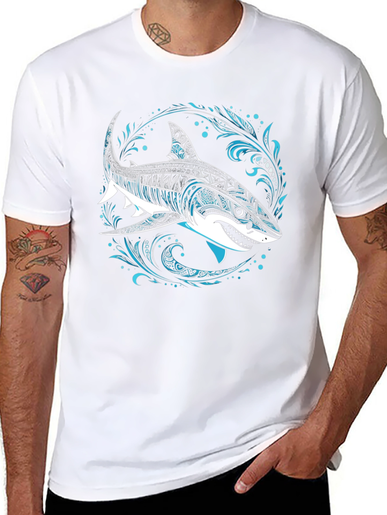 Shark Graphic Tee - Black Cotton T-Shirt