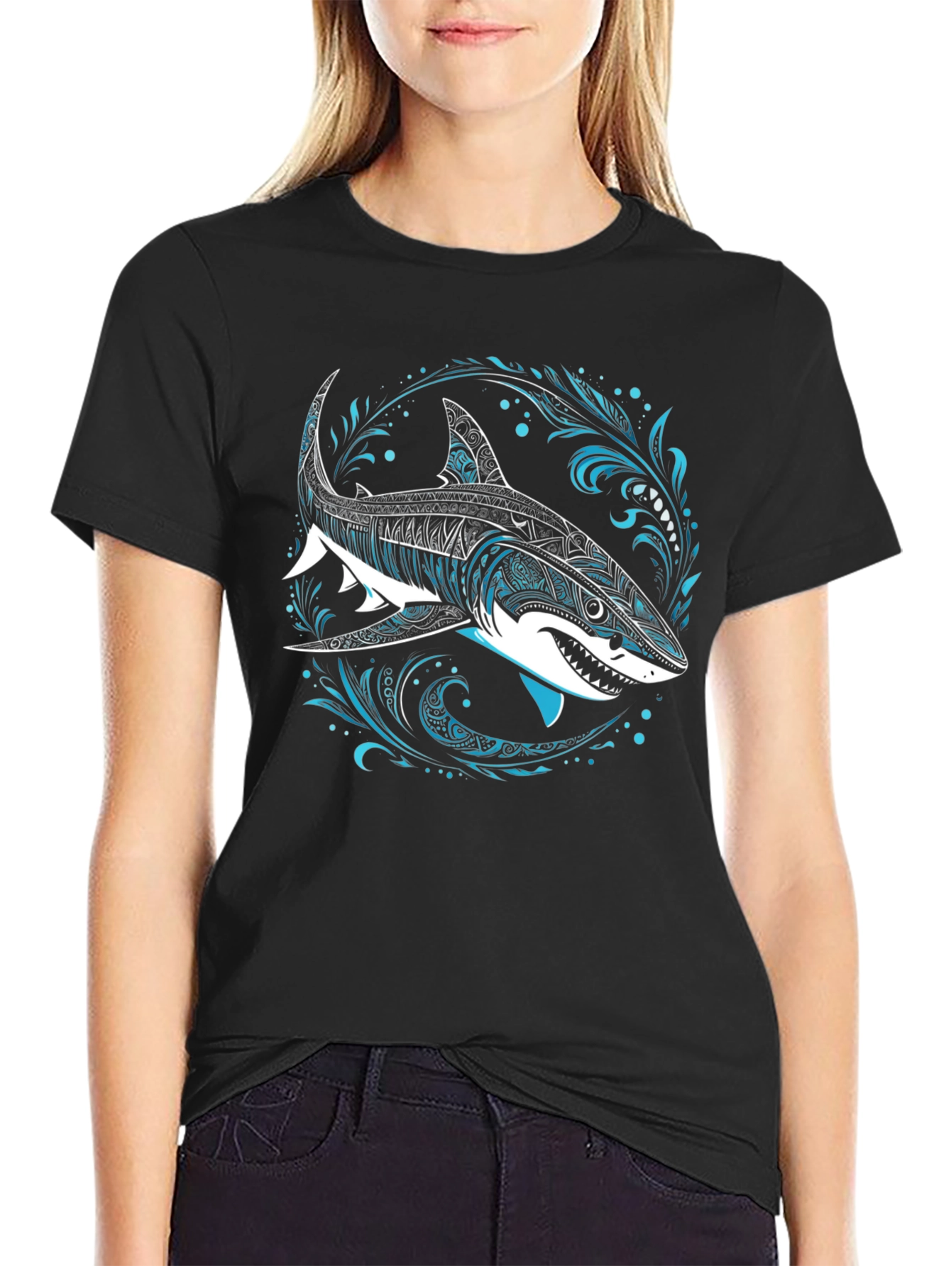 Shark Graphic Tee - Black Cotton T-Shirt