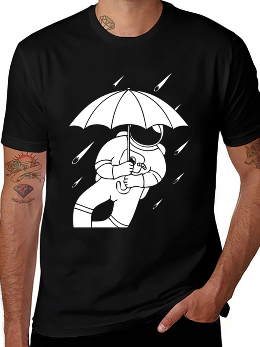Astronaut Umbrella Black T-Shirt