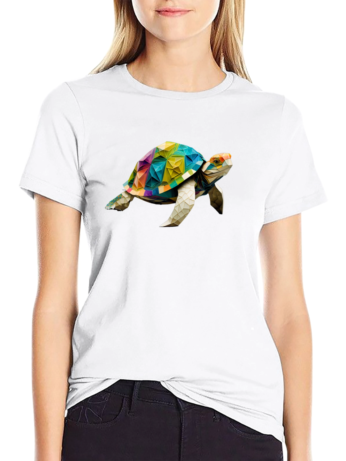 Geometric Turtle Graphic T-Shirt - Stylish Black Tee