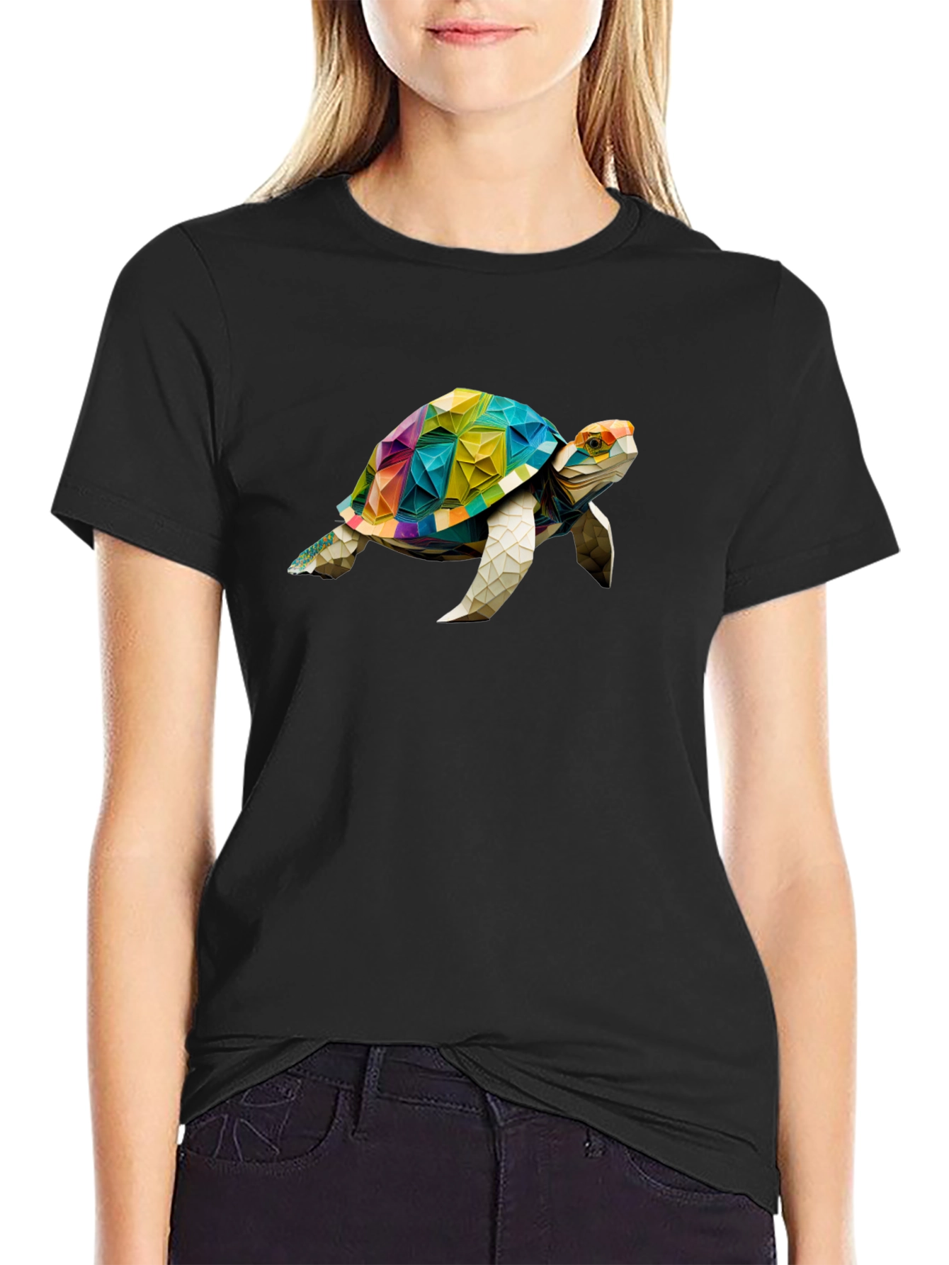 Geometric Turtle Graphic T-Shirt - Stylish Black Tee