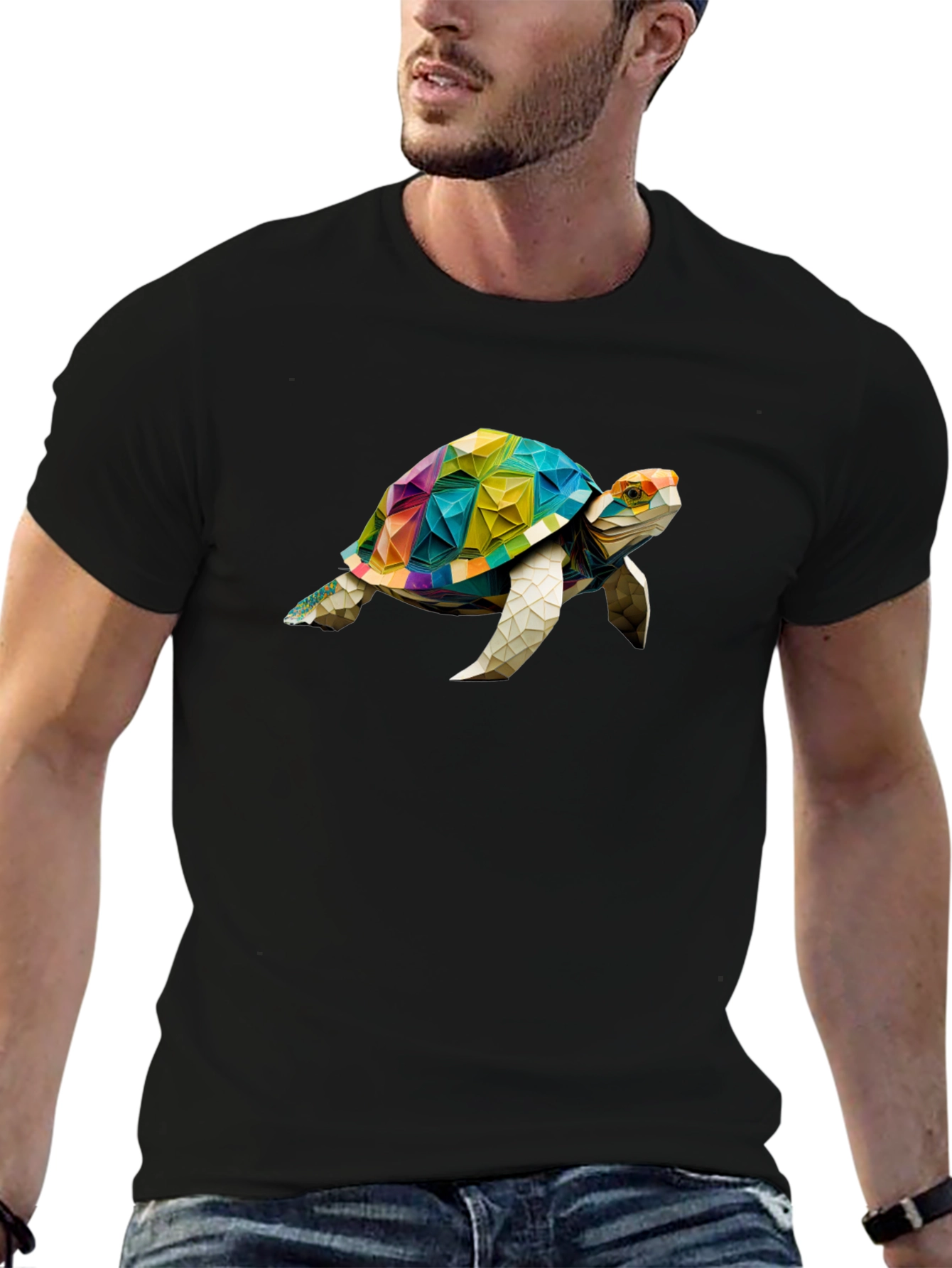 Geometric Turtle Graphic T-Shirt - Stylish Black Tee