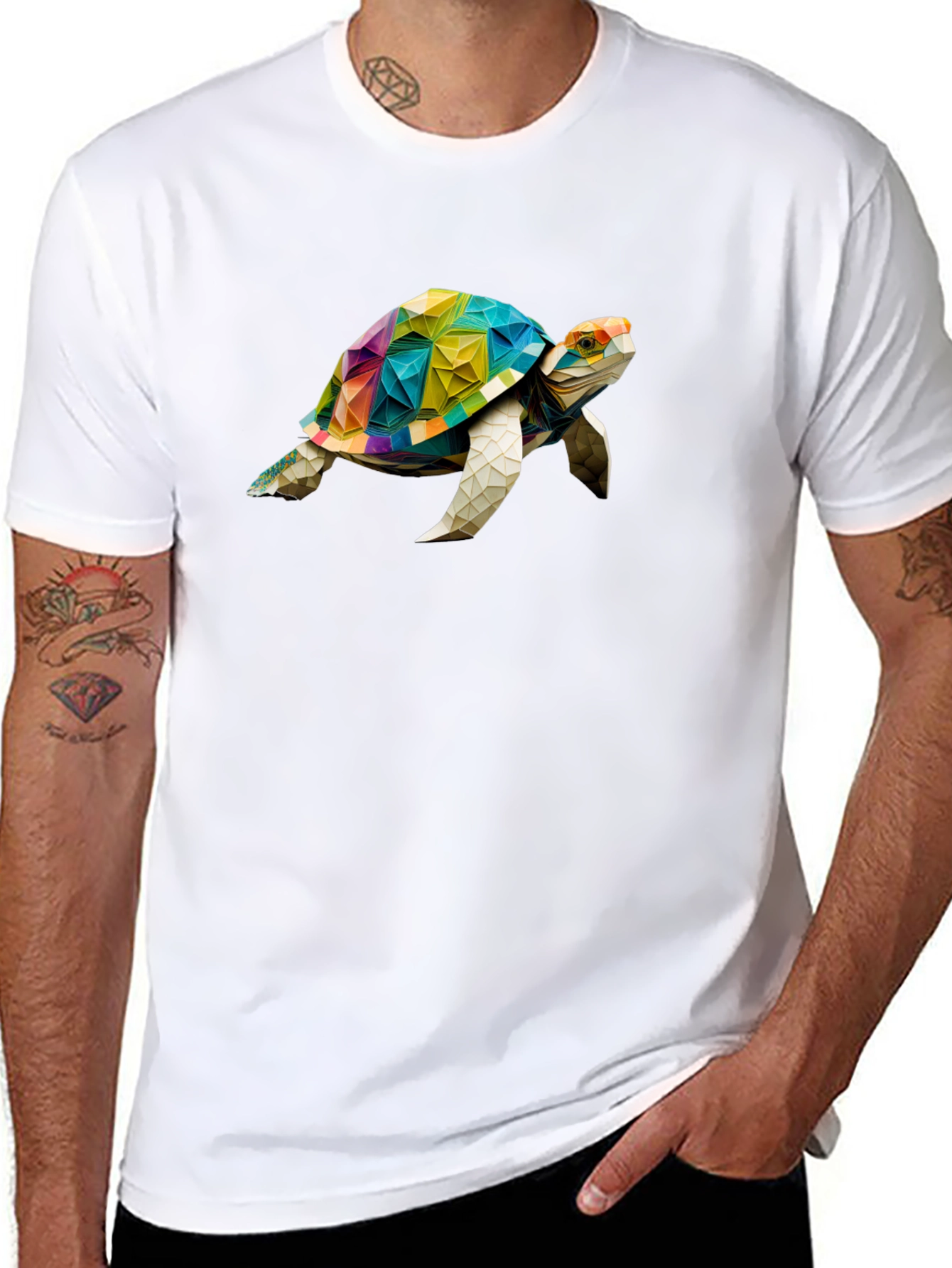 Geometric Turtle Graphic T-Shirt - Stylish Black Tee