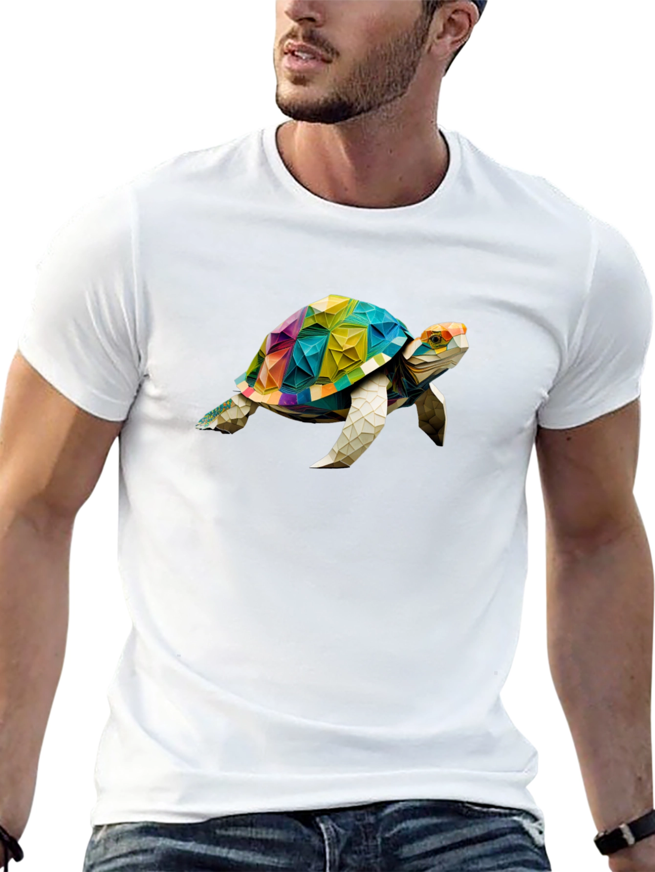 Geometric Turtle Graphic T-Shirt - Stylish Black Tee