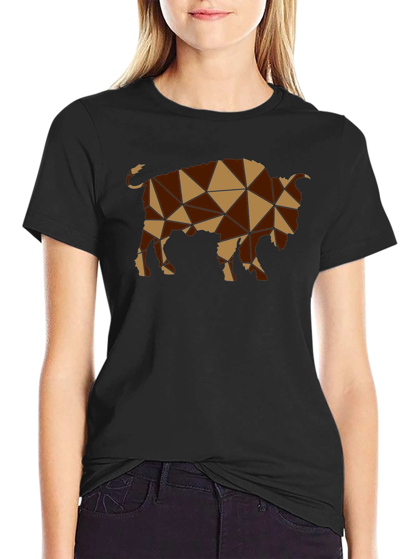 Geometric Buffalo Graphic Tee - Black