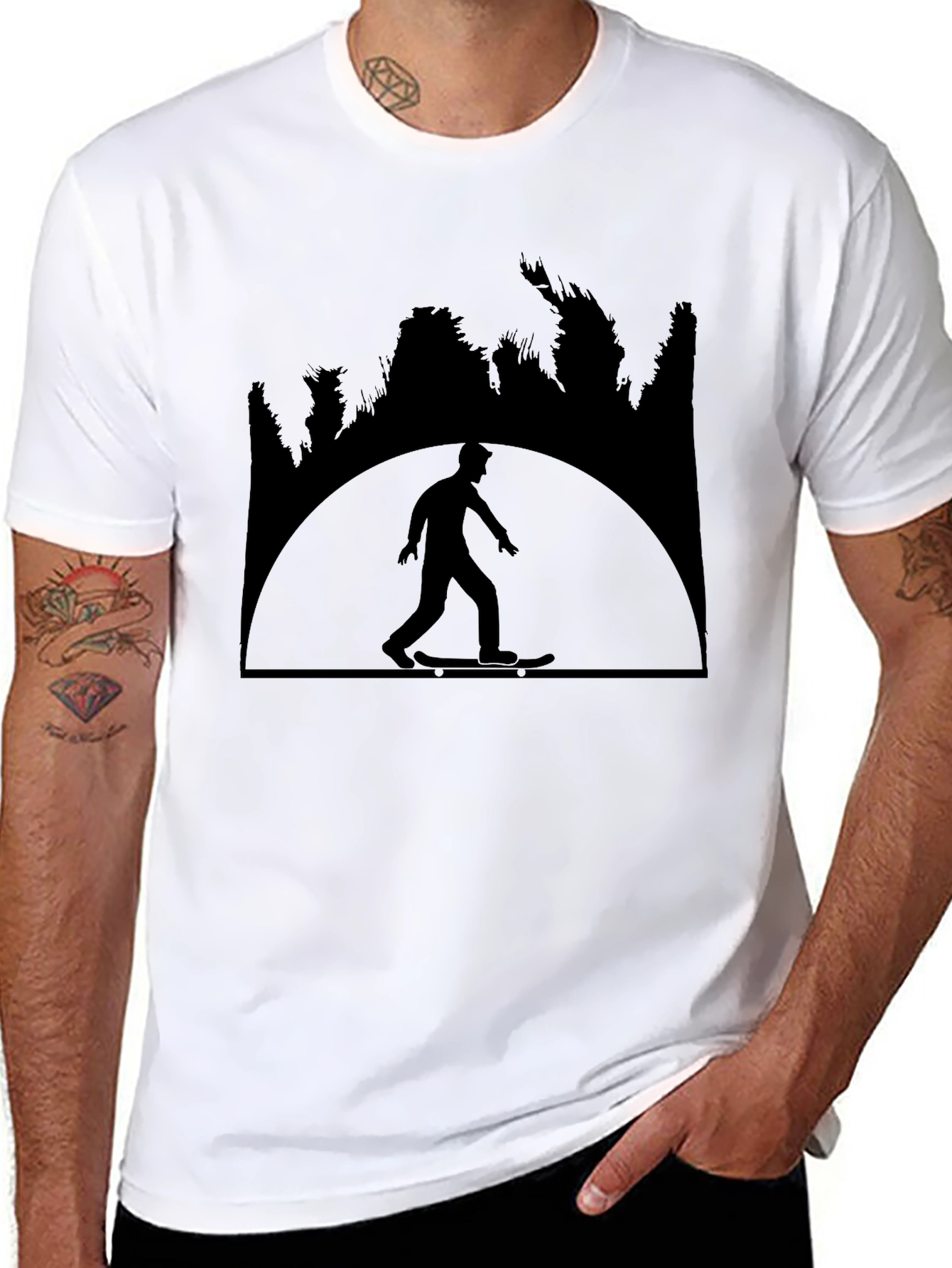 Skateboarder Silhouette Graphic Tee - Black Cotton Shirt