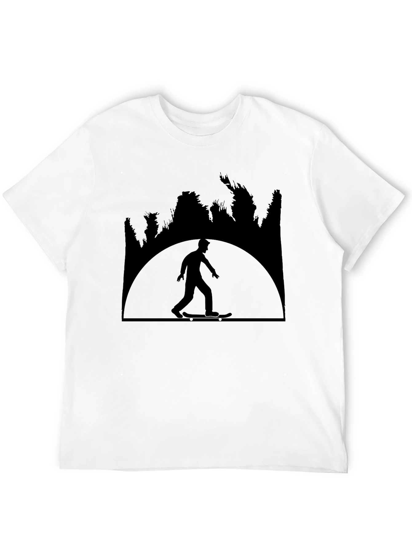 Skateboarder Silhouette Graphic Tee - Black Cotton Shirt