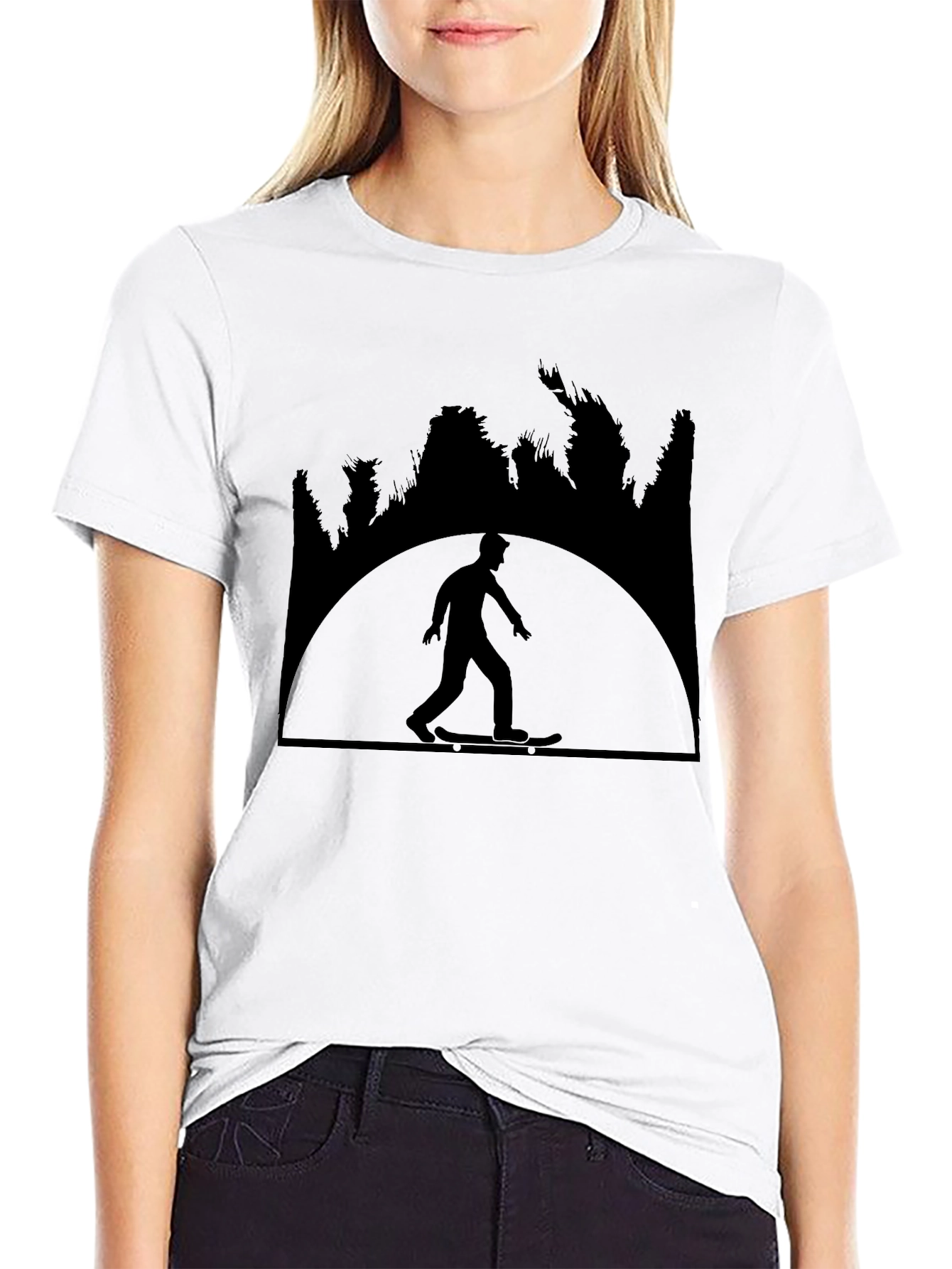 Skateboarder Silhouette Graphic Tee - Black Cotton Shirt
