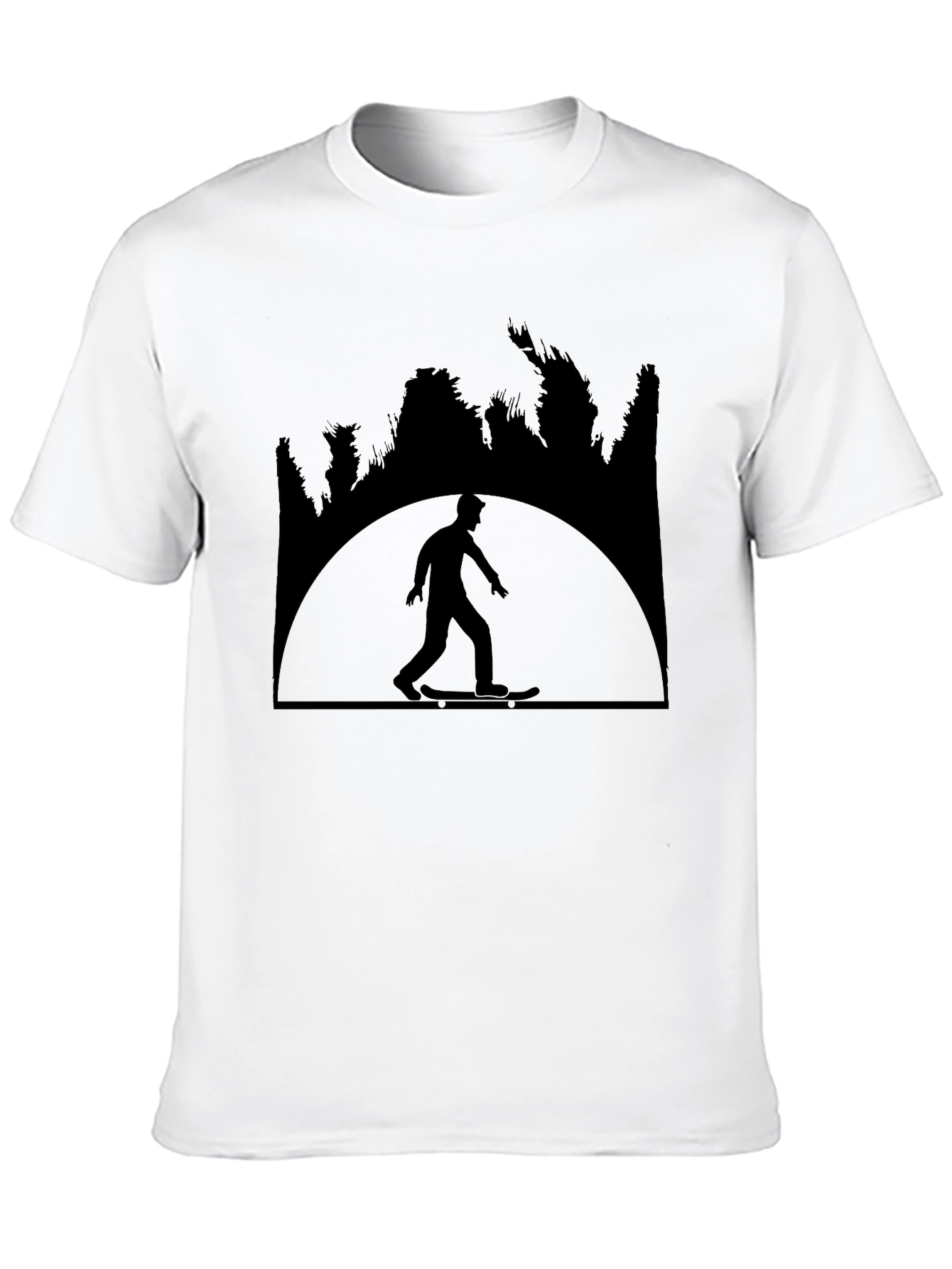 Skateboarder Silhouette Graphic Tee - Black Cotton Shirt