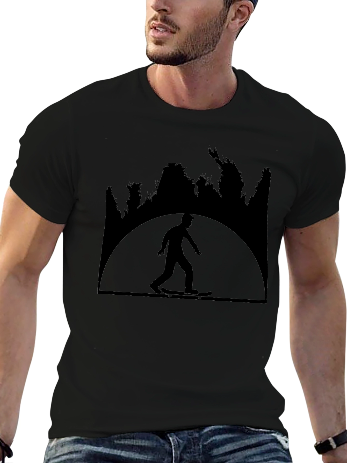 Skateboarder Silhouette Graphic Tee - Black Cotton Shirt