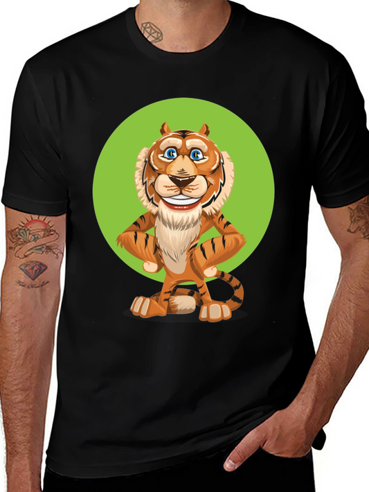 Cartoon Tiger Graphic Tee - Unisex Black T-Shirt