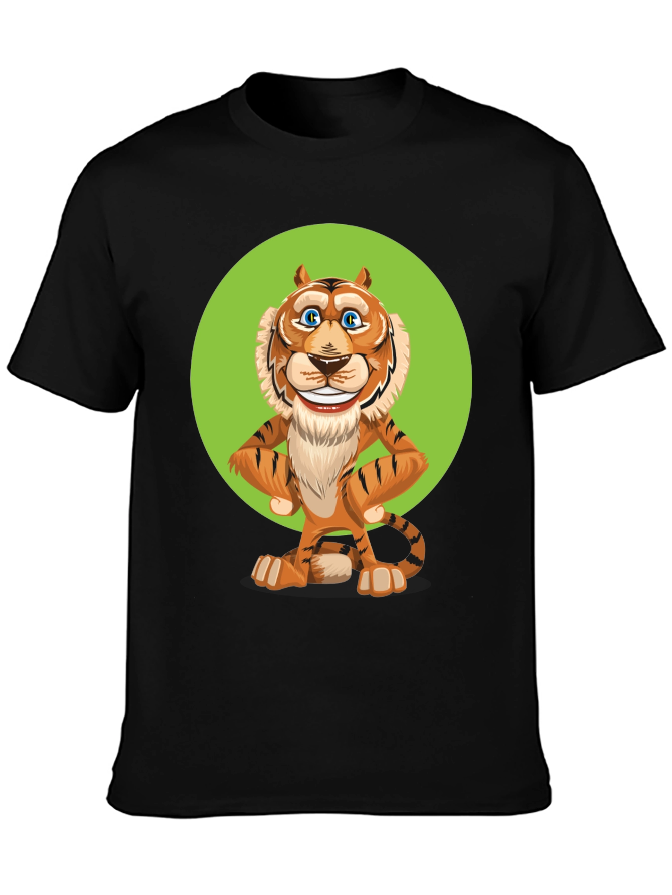Cartoon Tiger Graphic Tee - Unisex Black T-Shirt