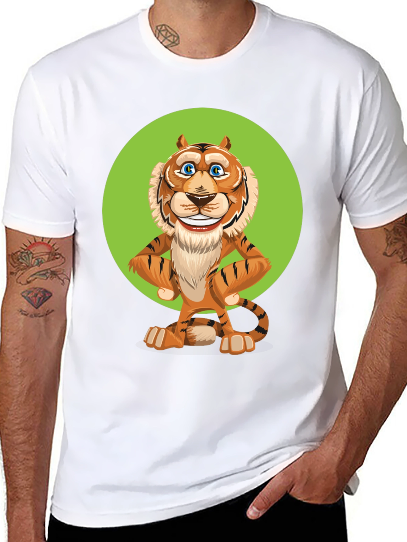 Cartoon Tiger Graphic Tee - Unisex Black T-Shirt