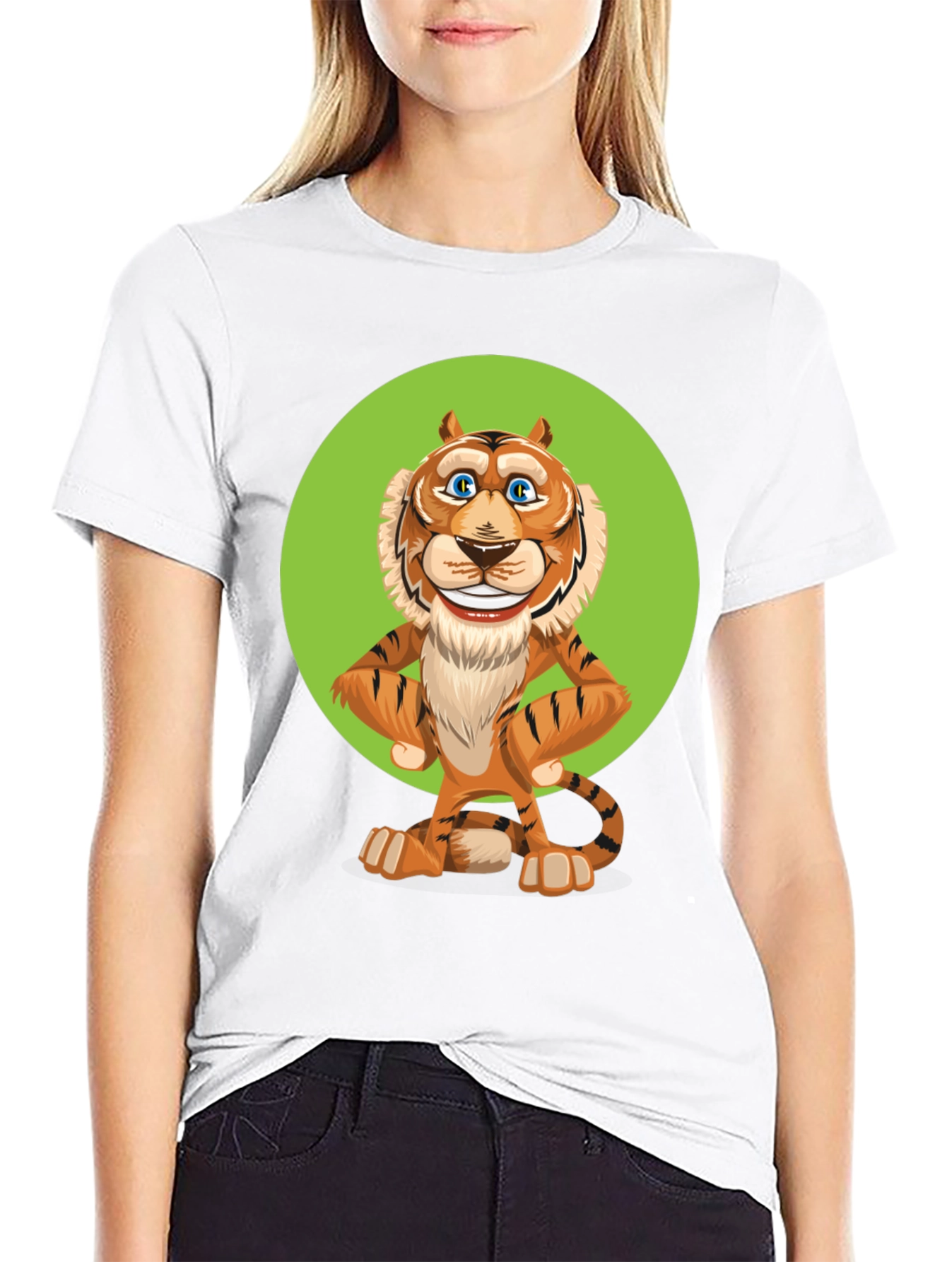 Cartoon Tiger Graphic Tee - Unisex Black T-Shirt