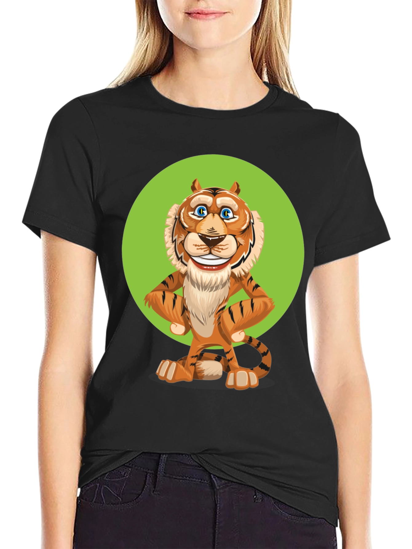 Cartoon Tiger Graphic Tee - Unisex Black T-Shirt