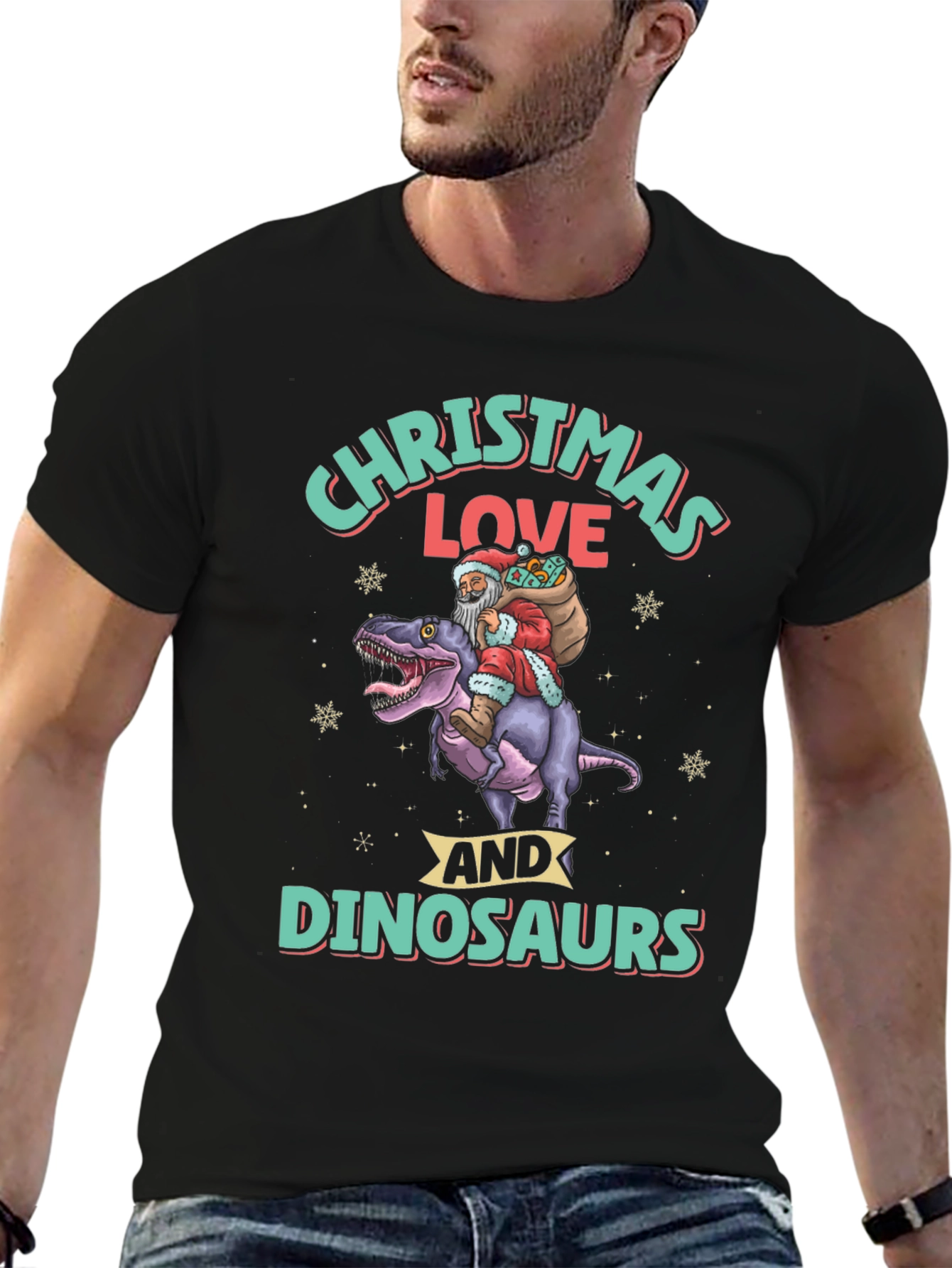 Christmas Love Dinosaurs Graphic T-Shirt