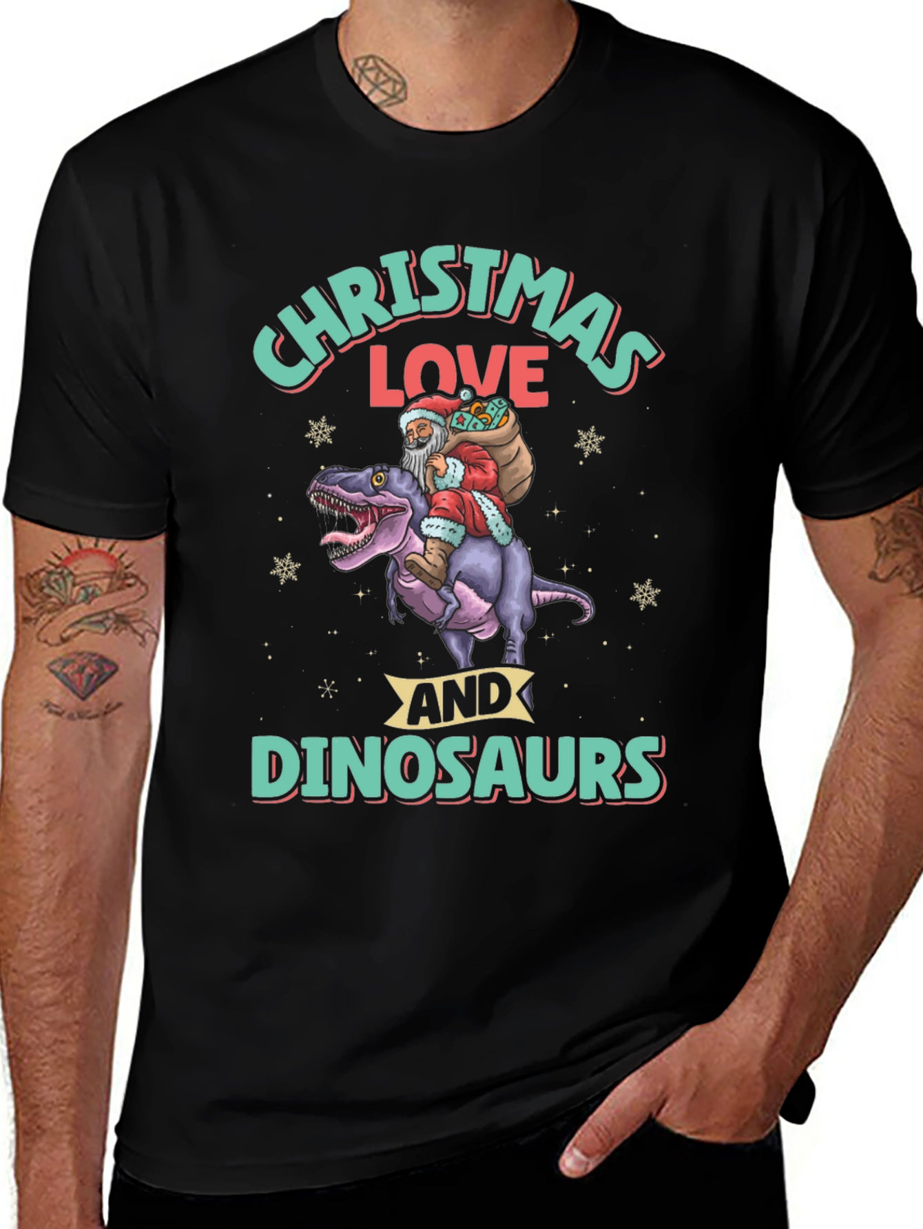 Christmas Love Dinosaurs Graphic T-Shirt