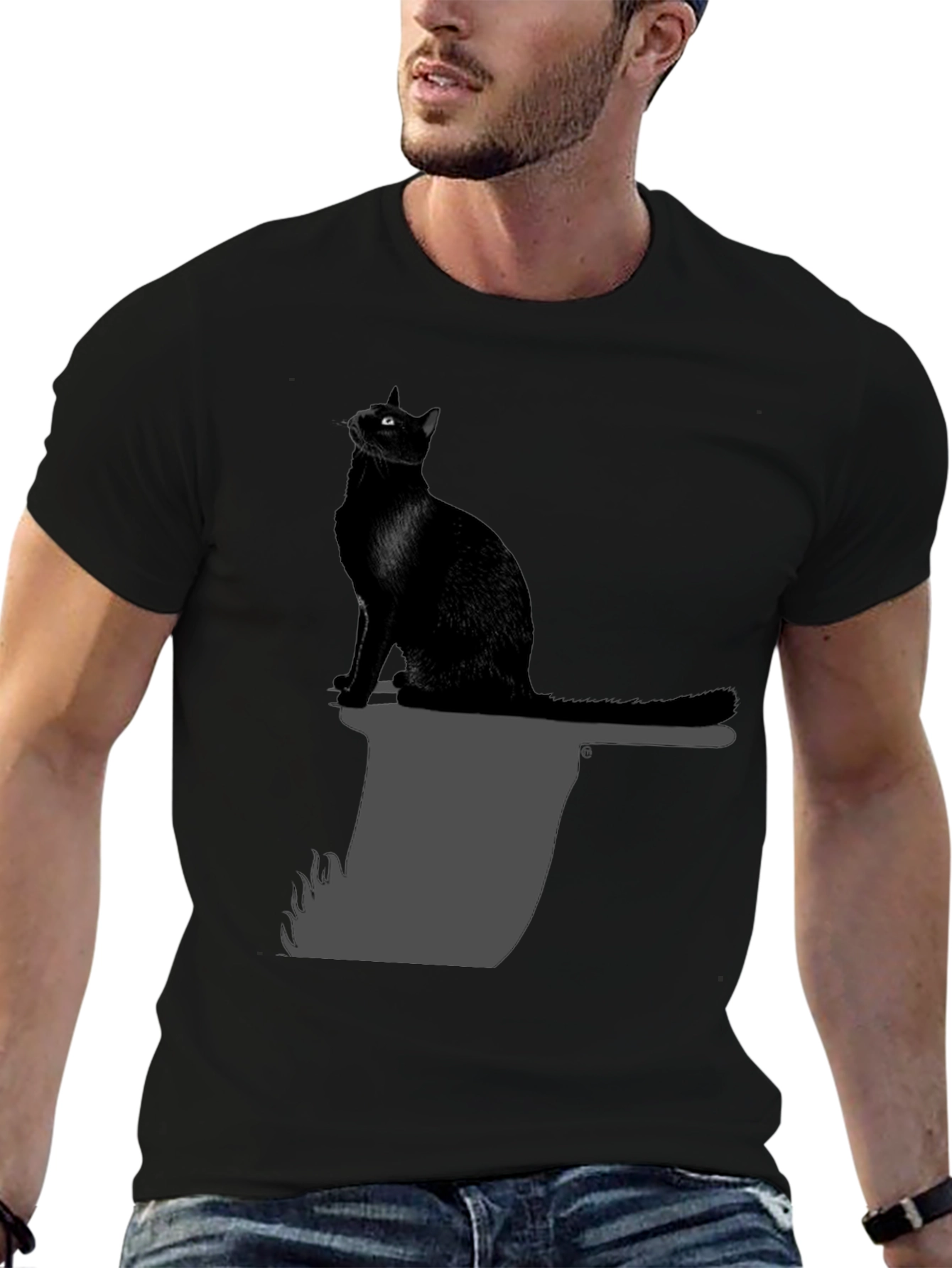 Black Cat on Axe T-Shirt