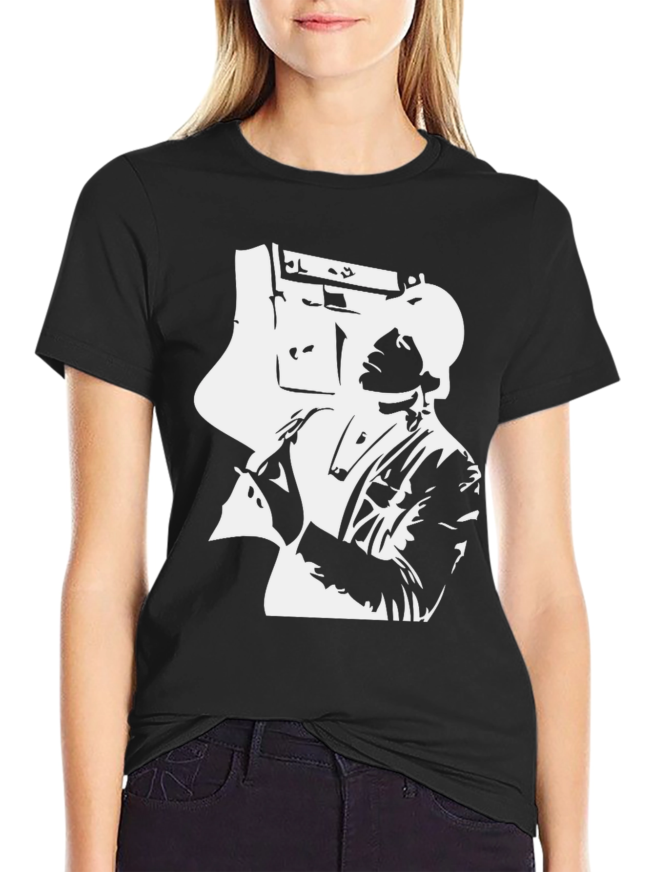 Retro Boombox Graphic Black T-Shirt