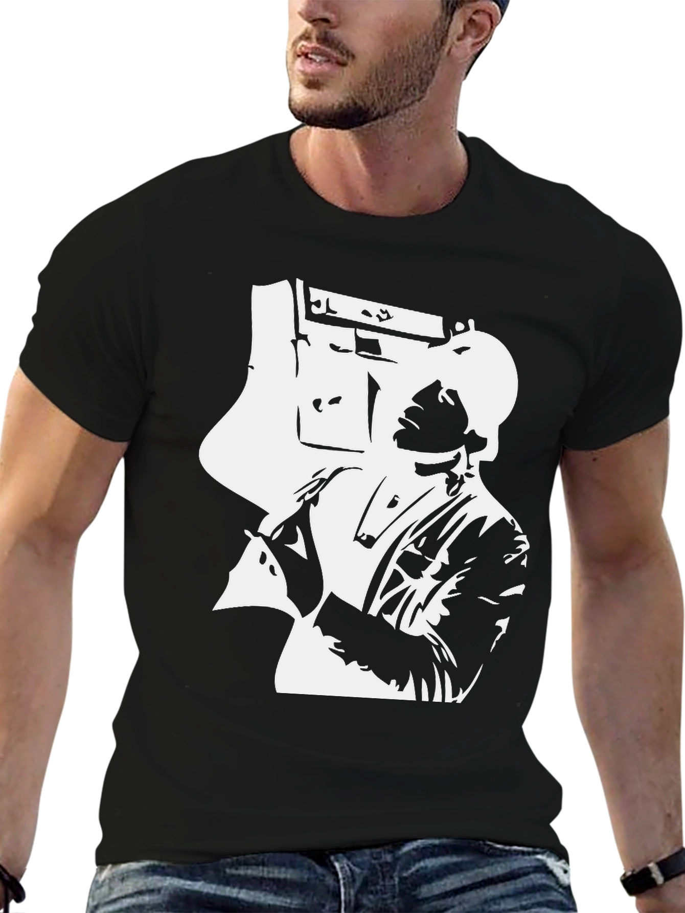 Retro Boombox Graphic Black T-Shirt