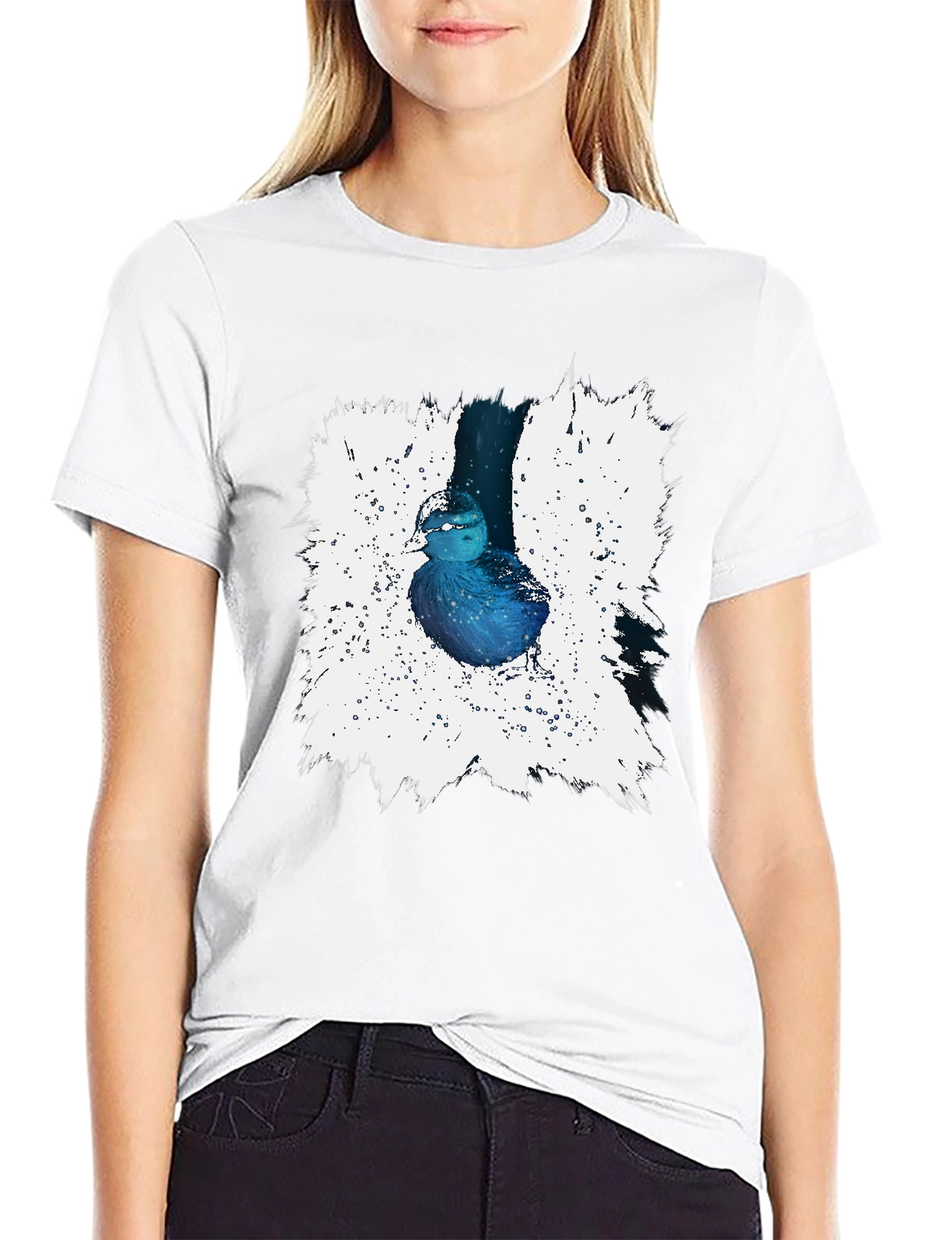 Blue Bird Splash Graphic Tee - Artistic Design