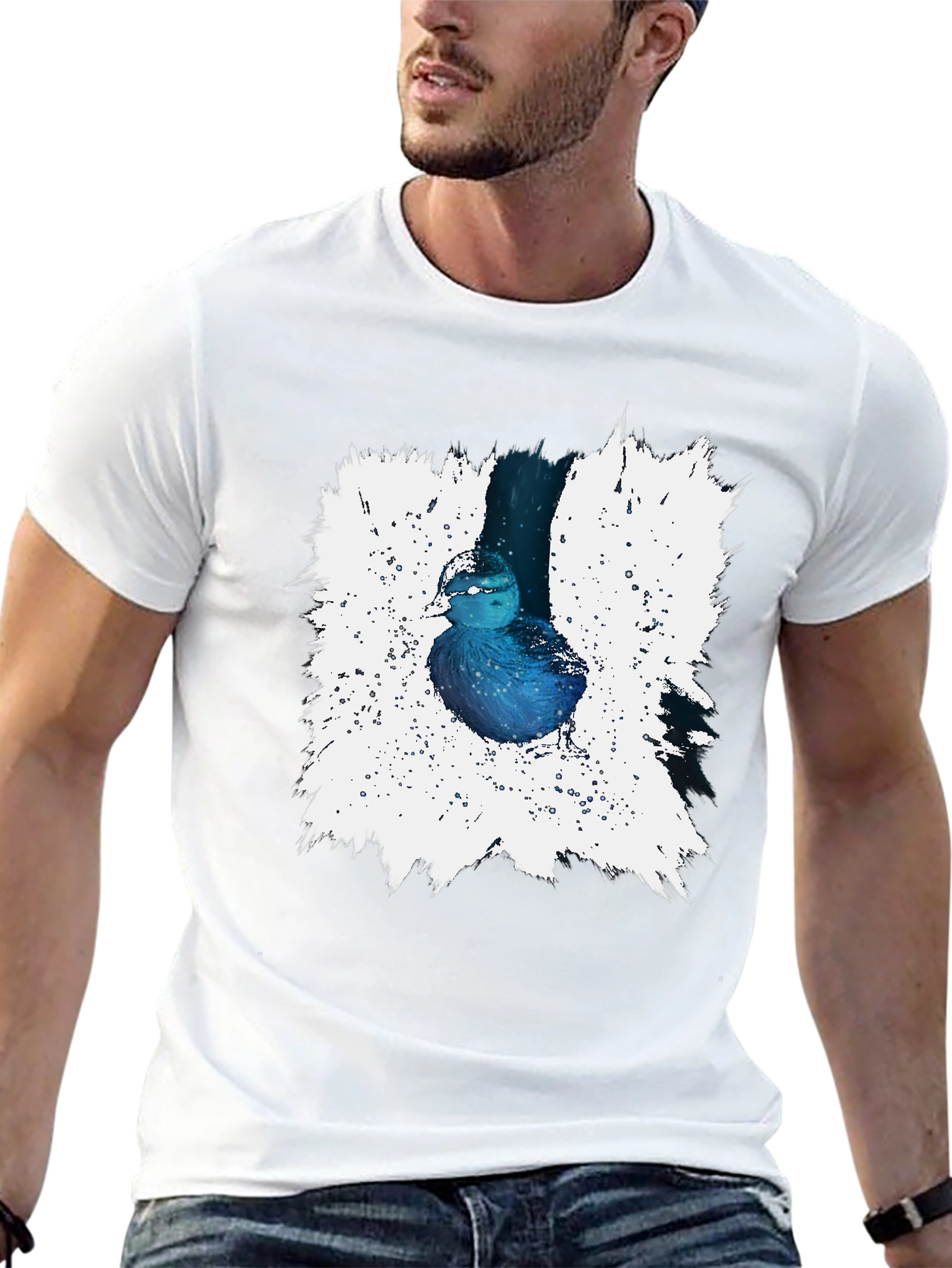 Blue Bird Splash Graphic Tee - Artistic Design