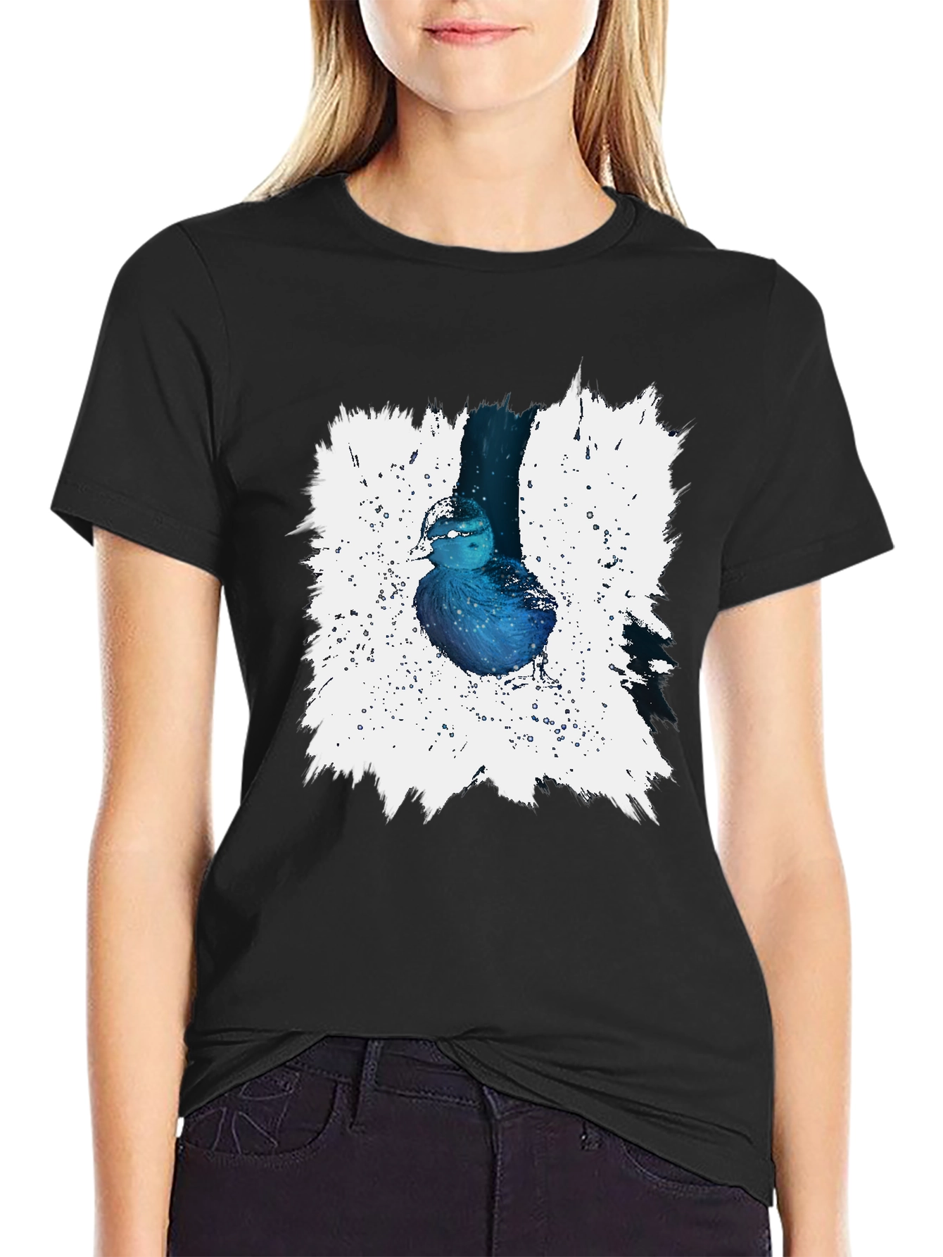Blue Bird Splash Graphic Tee - Artistic Design