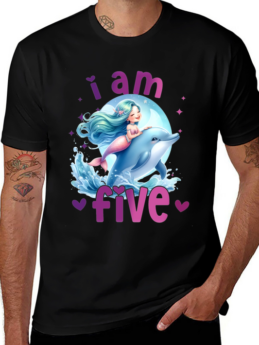 I am Five Mermaid Dolphin Birthday T-Shirt