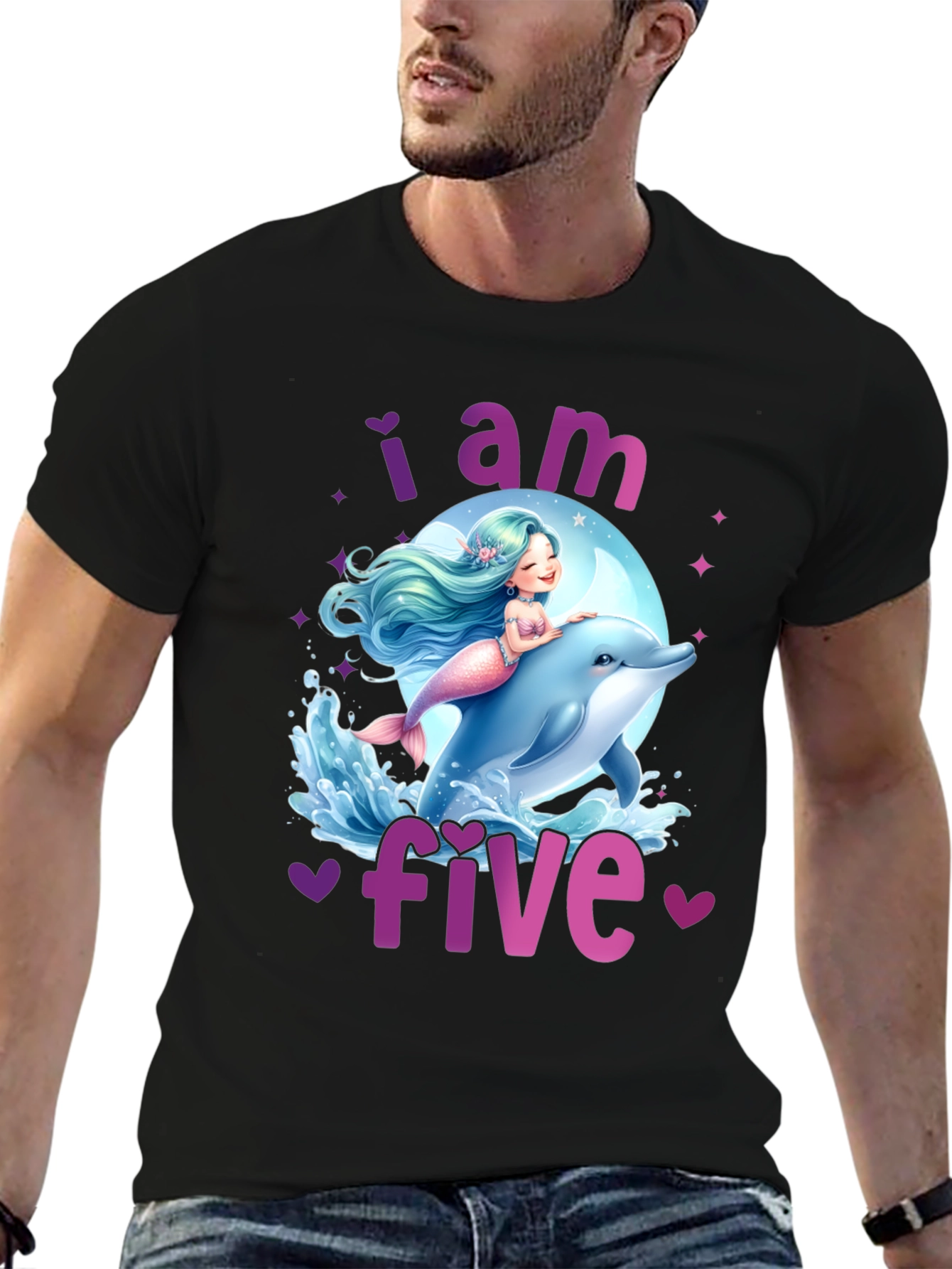 I am Five Mermaid Dolphin Birthday T-Shirt